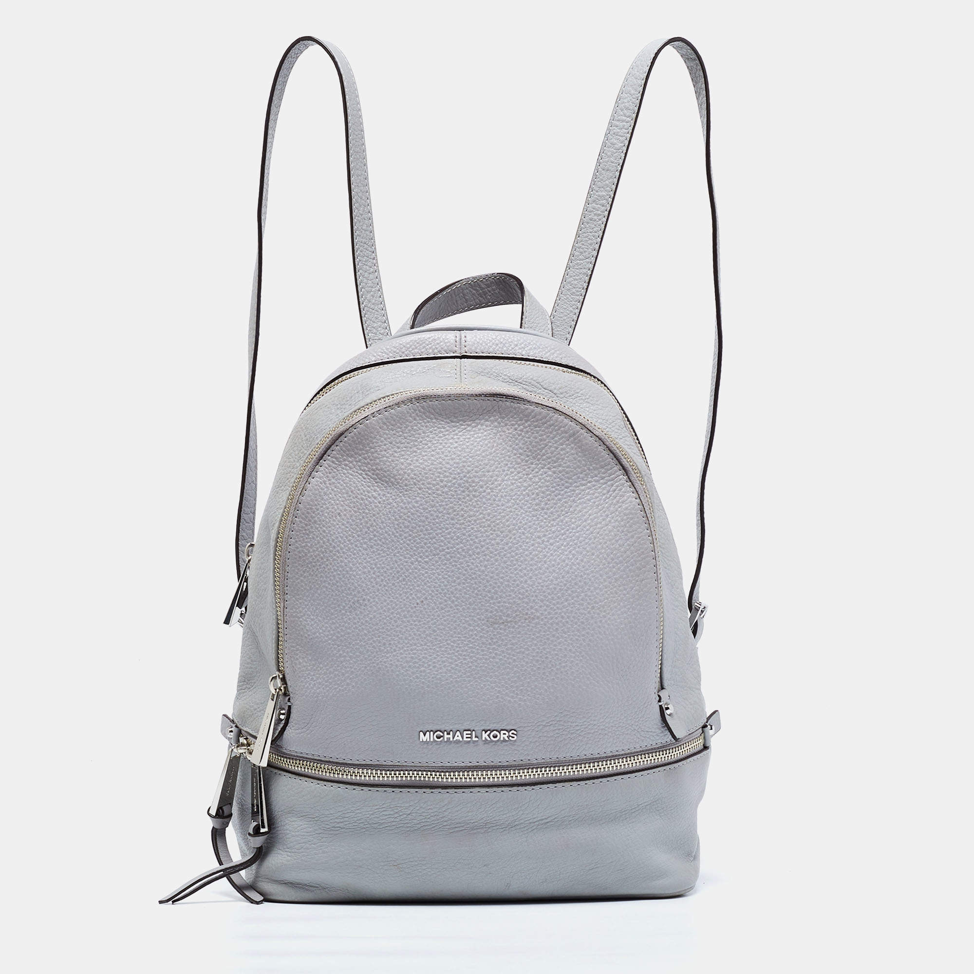 Michael Kors Grey Leather Rhea Medium Backpack