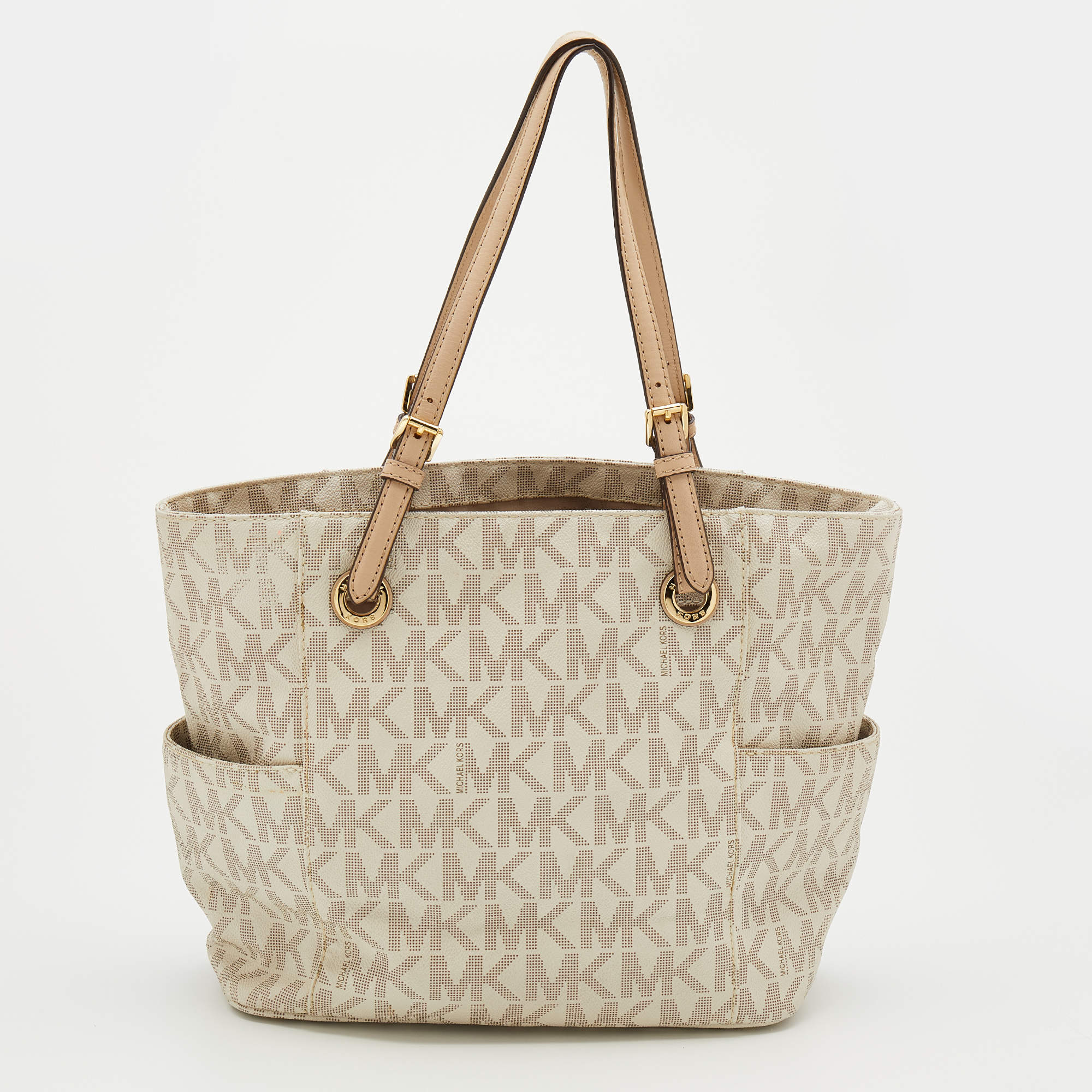 MICHAEL Michael Kors Off White/Beige Signature Coated Canvas and Leather Jet  Set East West Tote MICHAEL Michael Kors | TLC