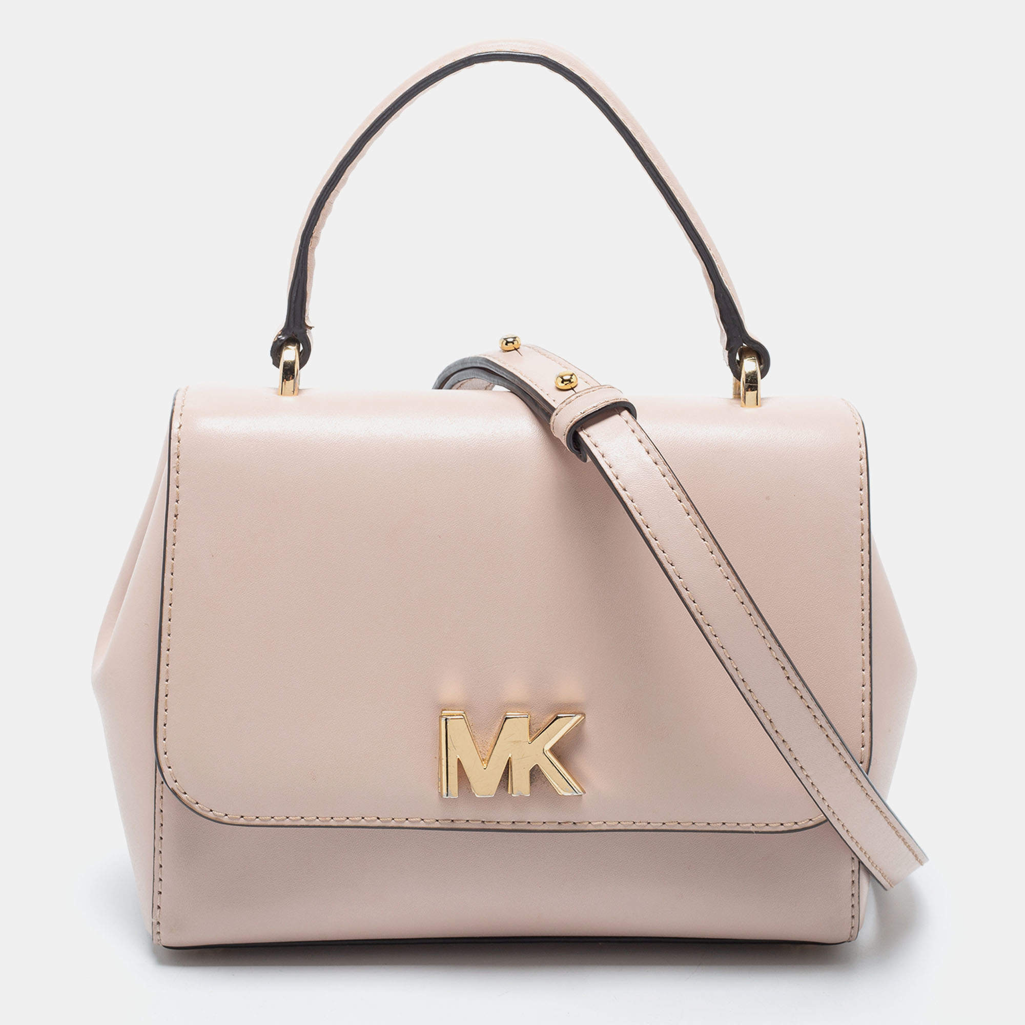 Pre Owned Michael Kors Light Pink Leather Small Mott Top Handle Bag