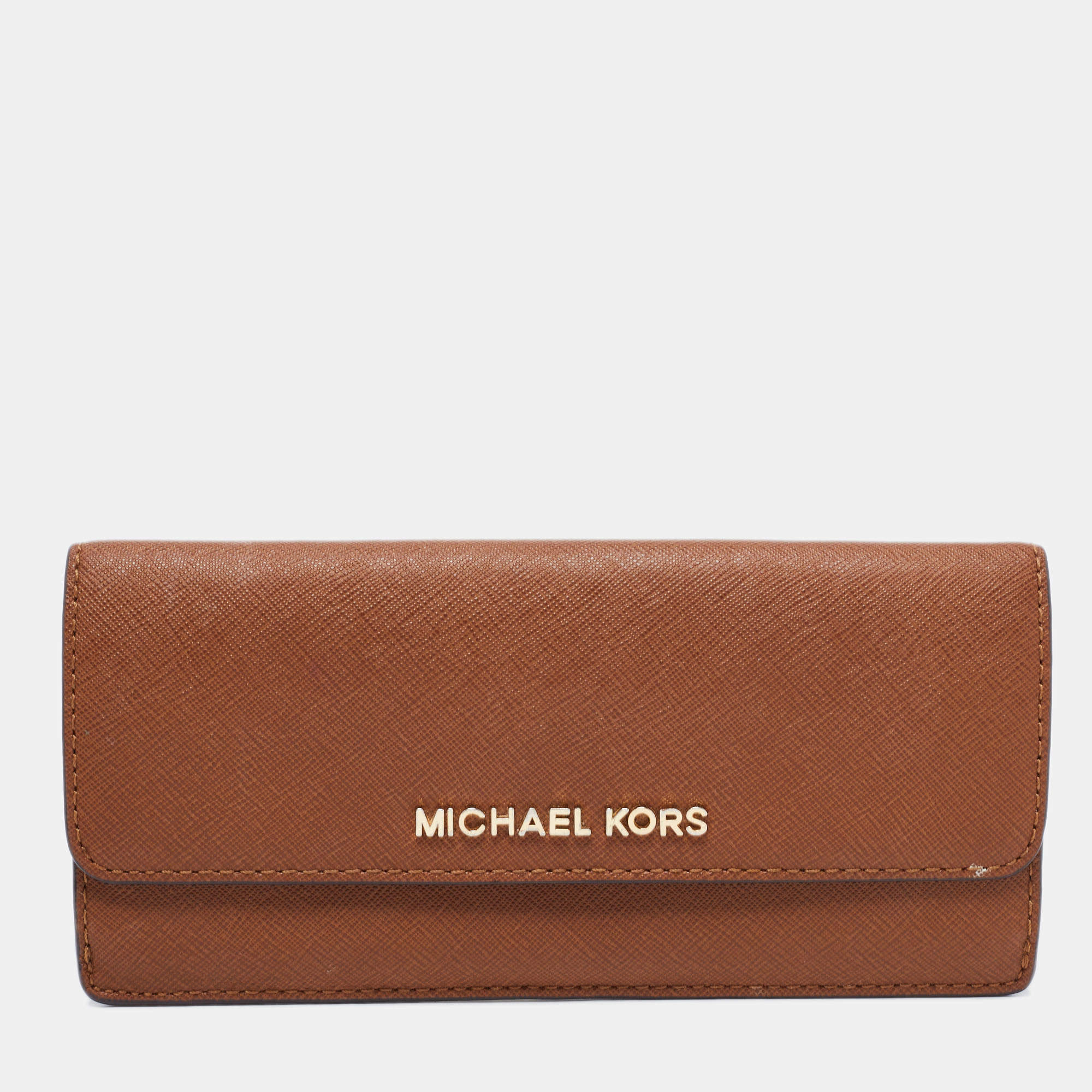 Pre Owned Michael Kors Brown Leather Continental  Wallet