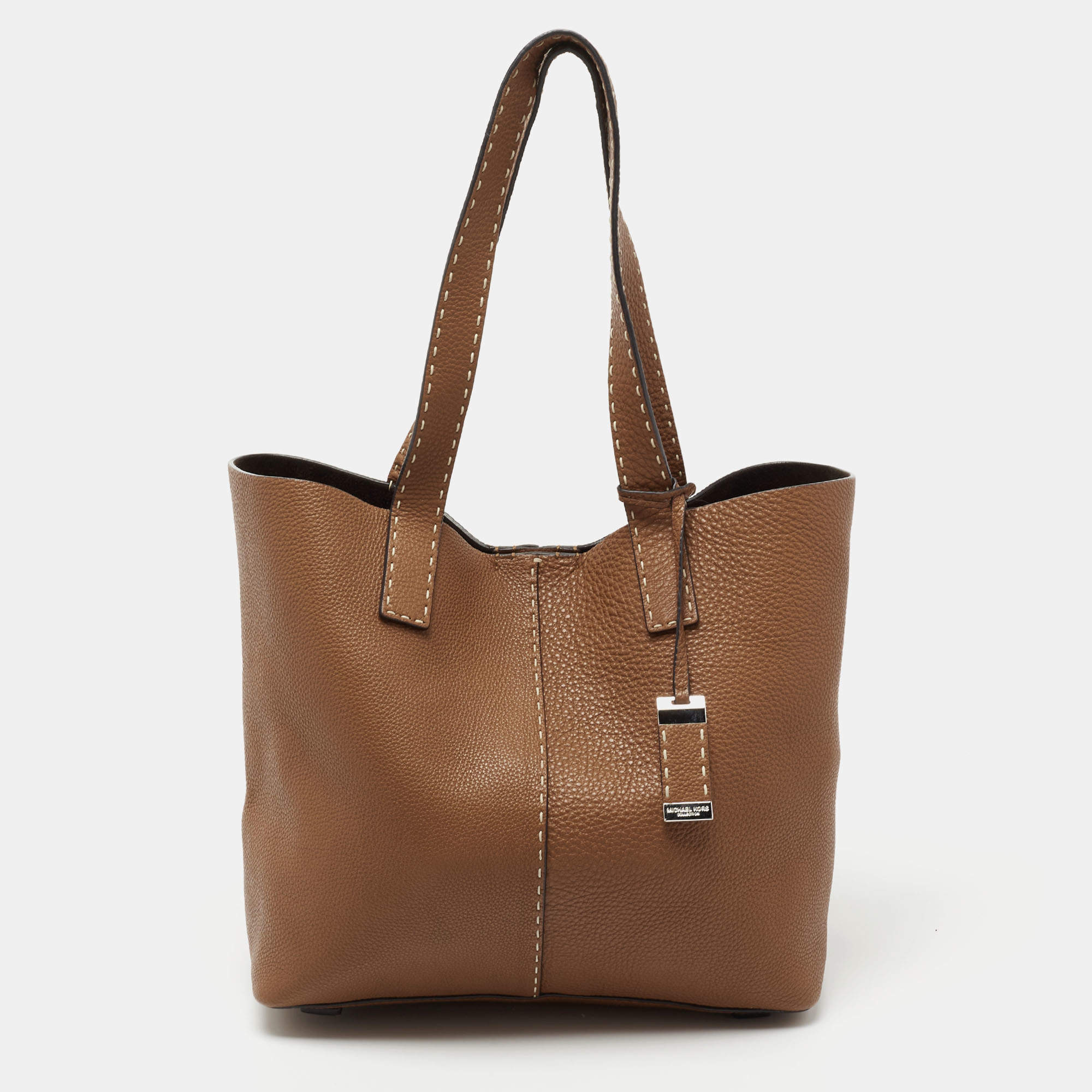 Pre Owned Michael Kors Brown Grained Leather Medium Tote