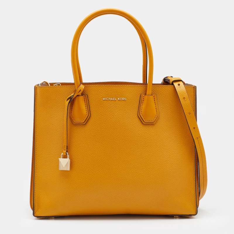 Pre Owned Michael Kors Yellow Leather Large Mercer Tote
