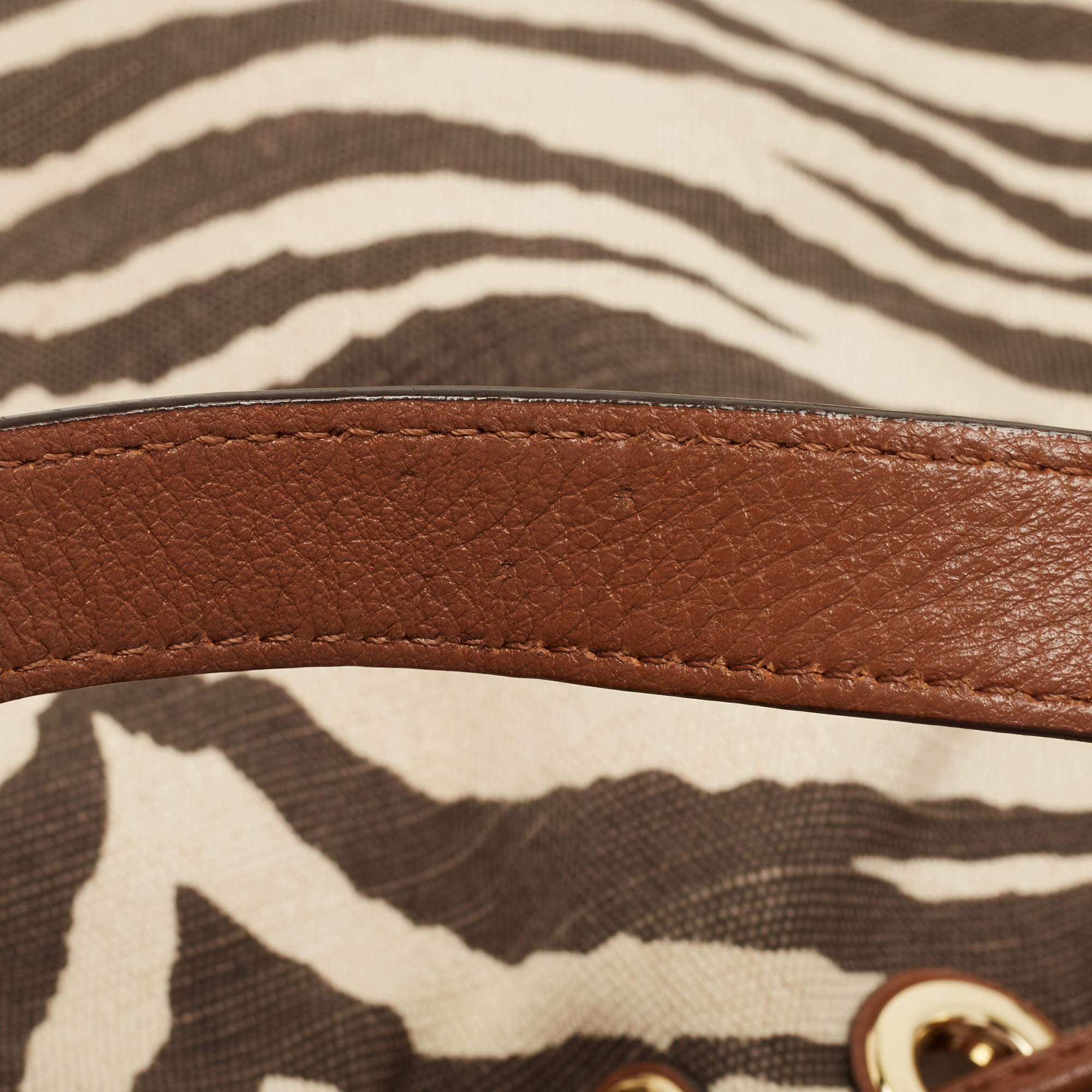 Michael Kors Brown/Beige Zebra Print Canvas and Leather Marina Shoulder Bag