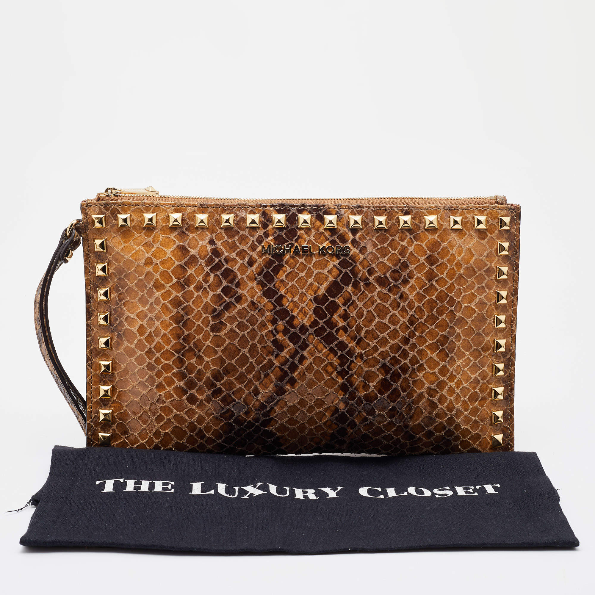 Michael Kors Brown Snakeskin Larger Clutch/Crossbody Bag