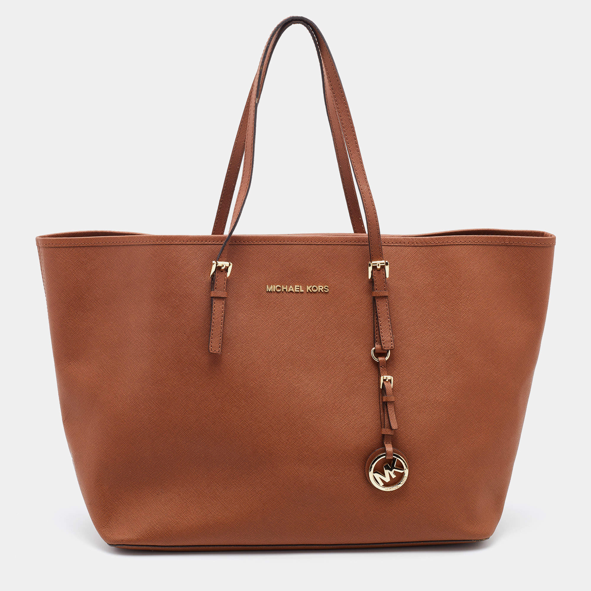 مملوكة مسبقًا Michael Kors Brown Saffiano Leather Jet Set Tote