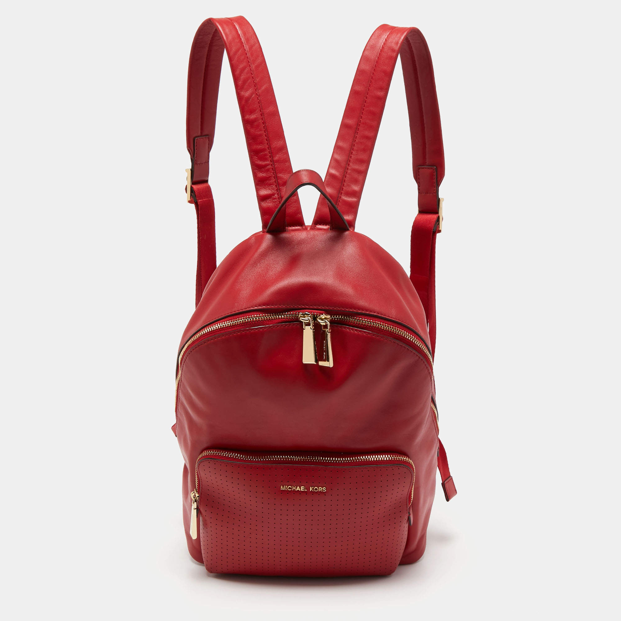 Michael Kors Red Faux Leather Perforated front Pocket Backpack Michael Kors   TLC