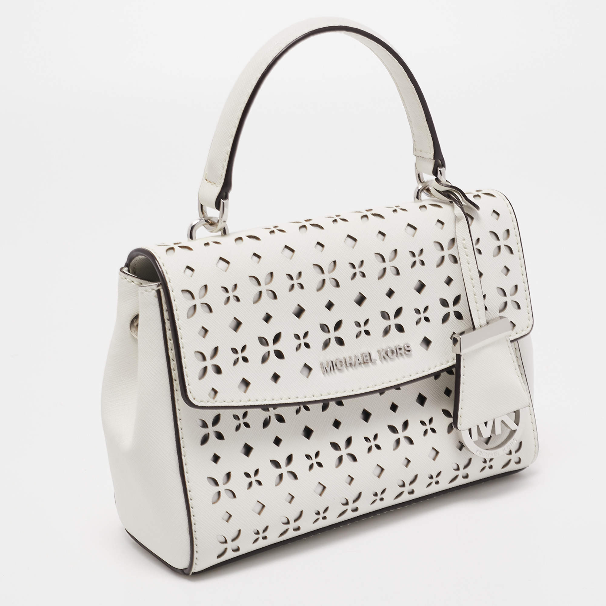 Michael Michael Kors Ava Xs Laser-cut Crossbody Bag, White/silver