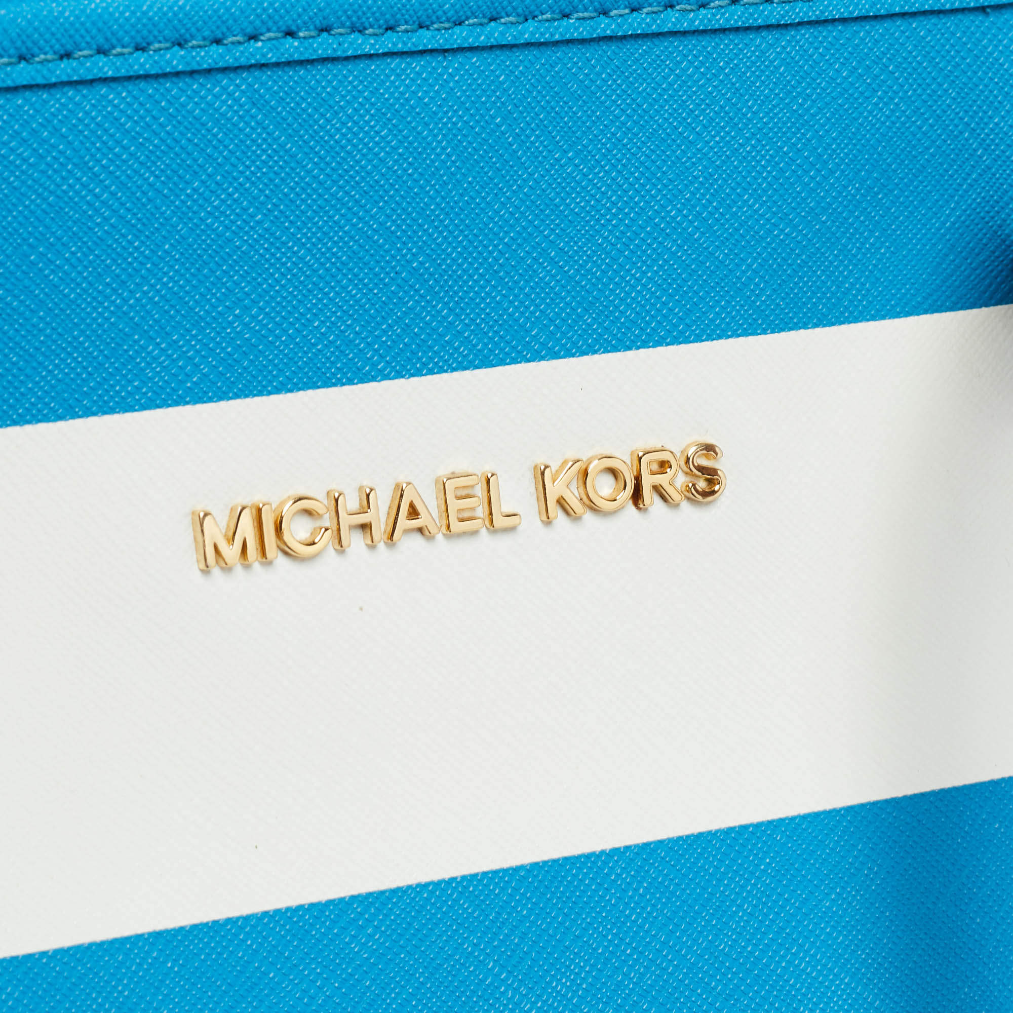 Michael Michael Kors Blue/White Saffiano Leather Small Stripe Travel Tote Michael  Kors