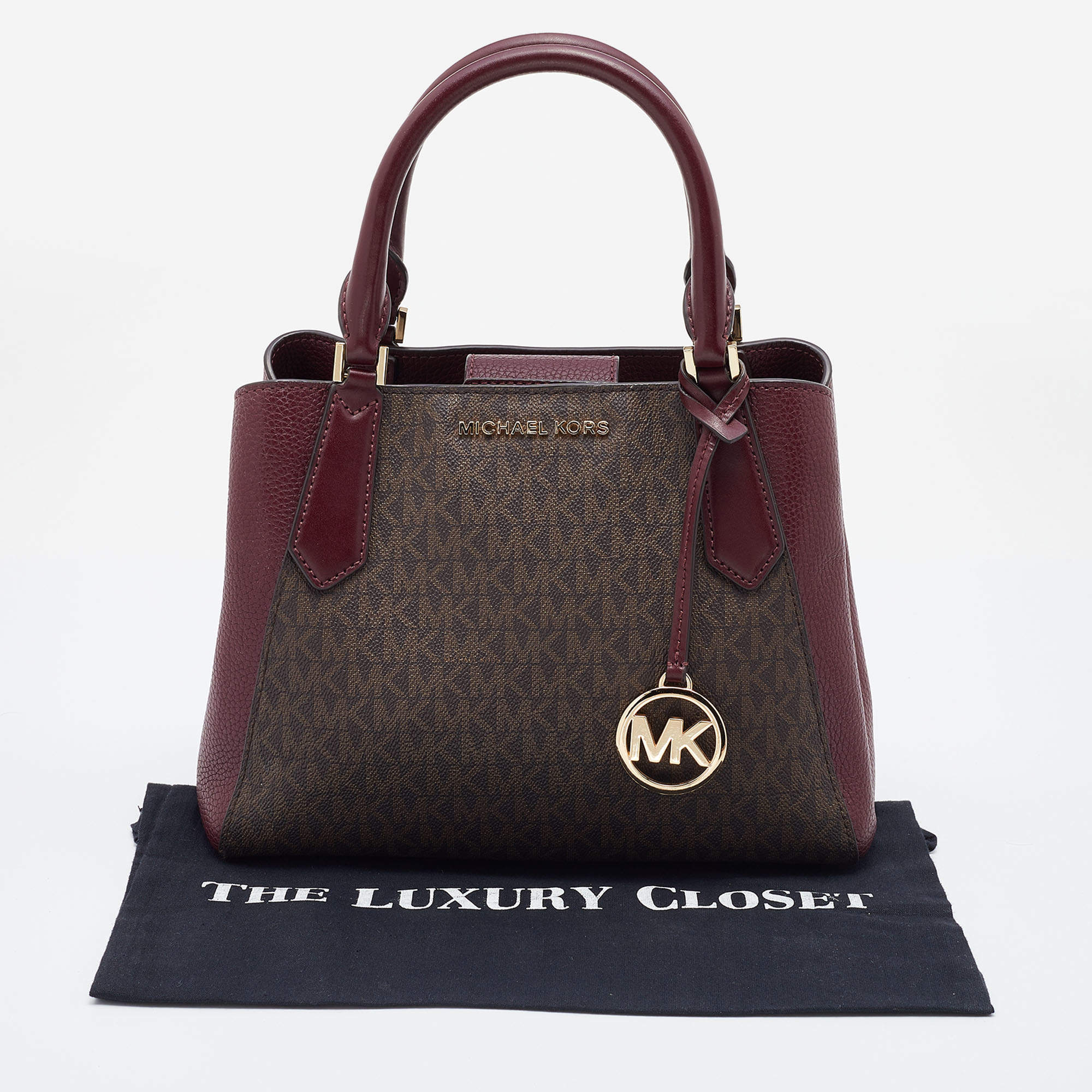 Michael Kors Brown/Burgundy Signature Coated Canvas and Leather