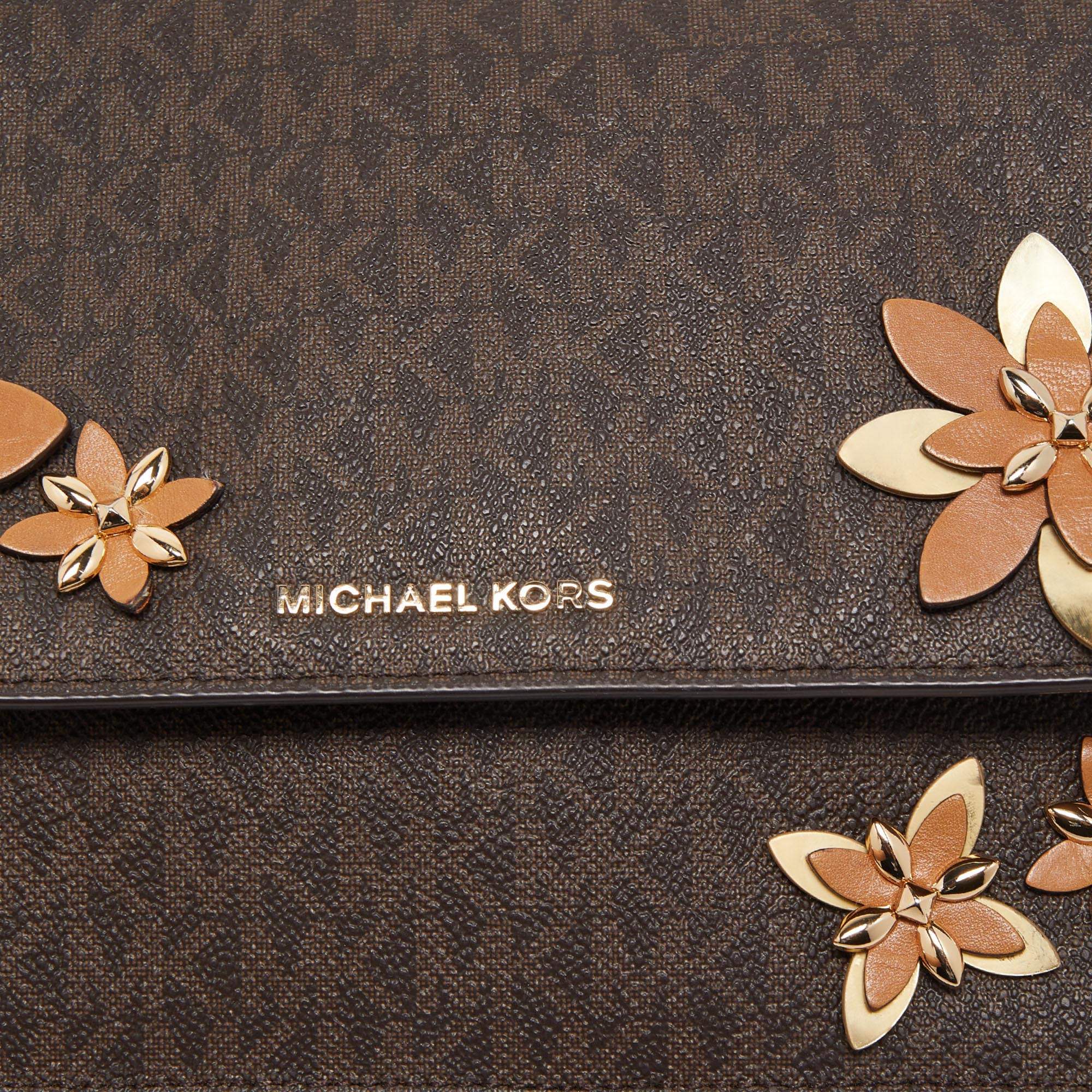 Michael Kors Brown Signature Coated Canvas and Leather Floral Daniela  Shoulder Bag Michael Kors