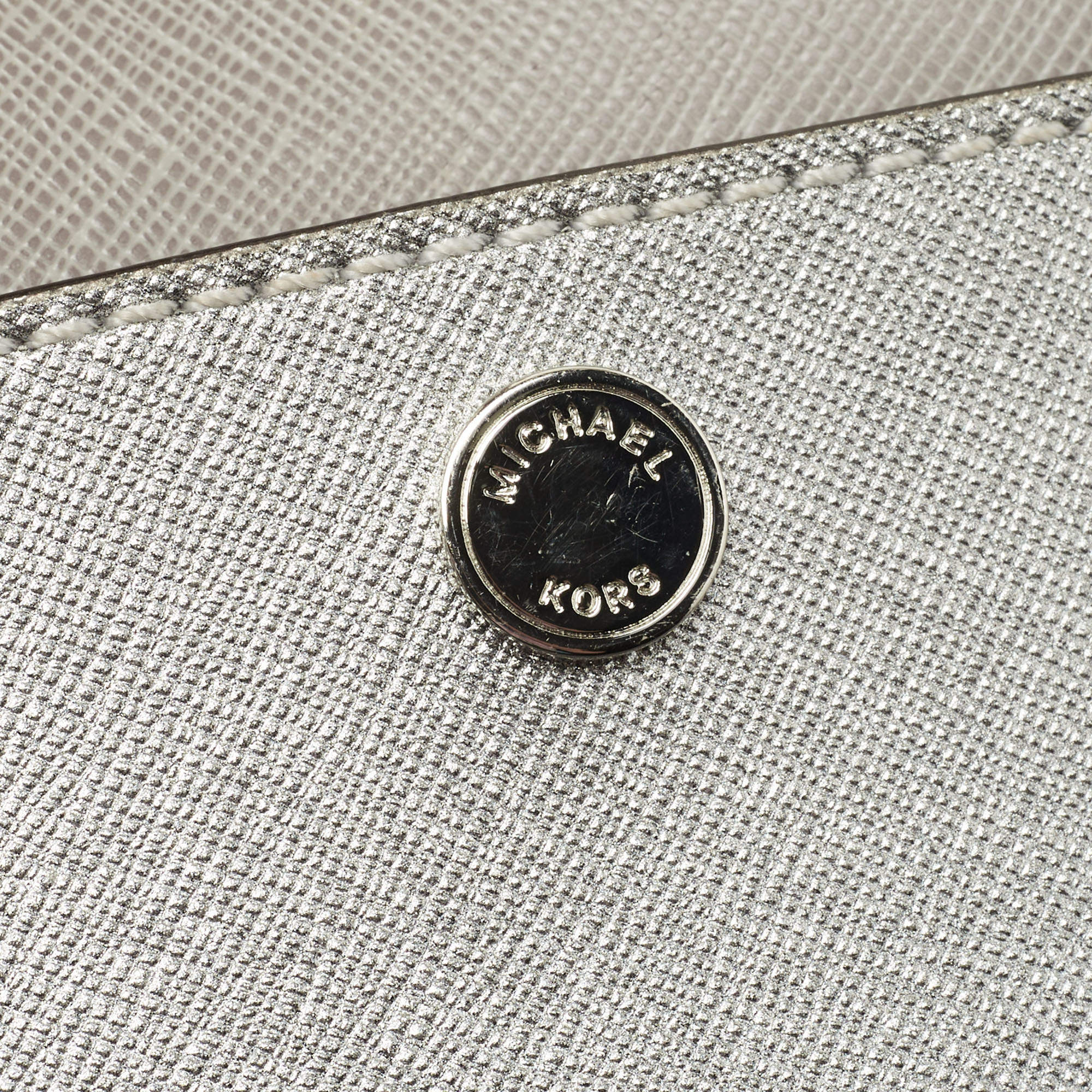Michael Kors Grey/Silver Saffiano Leather Small Greenwich Bucket