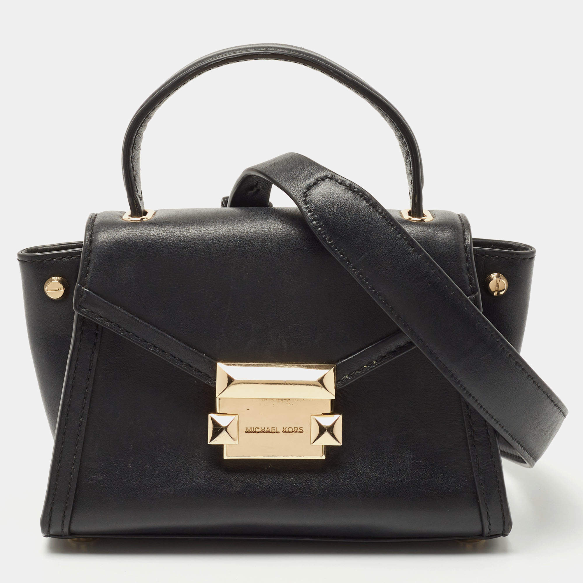 Pre Owned Michael Kors Black Leather Mini Whitney Top Handle Bag