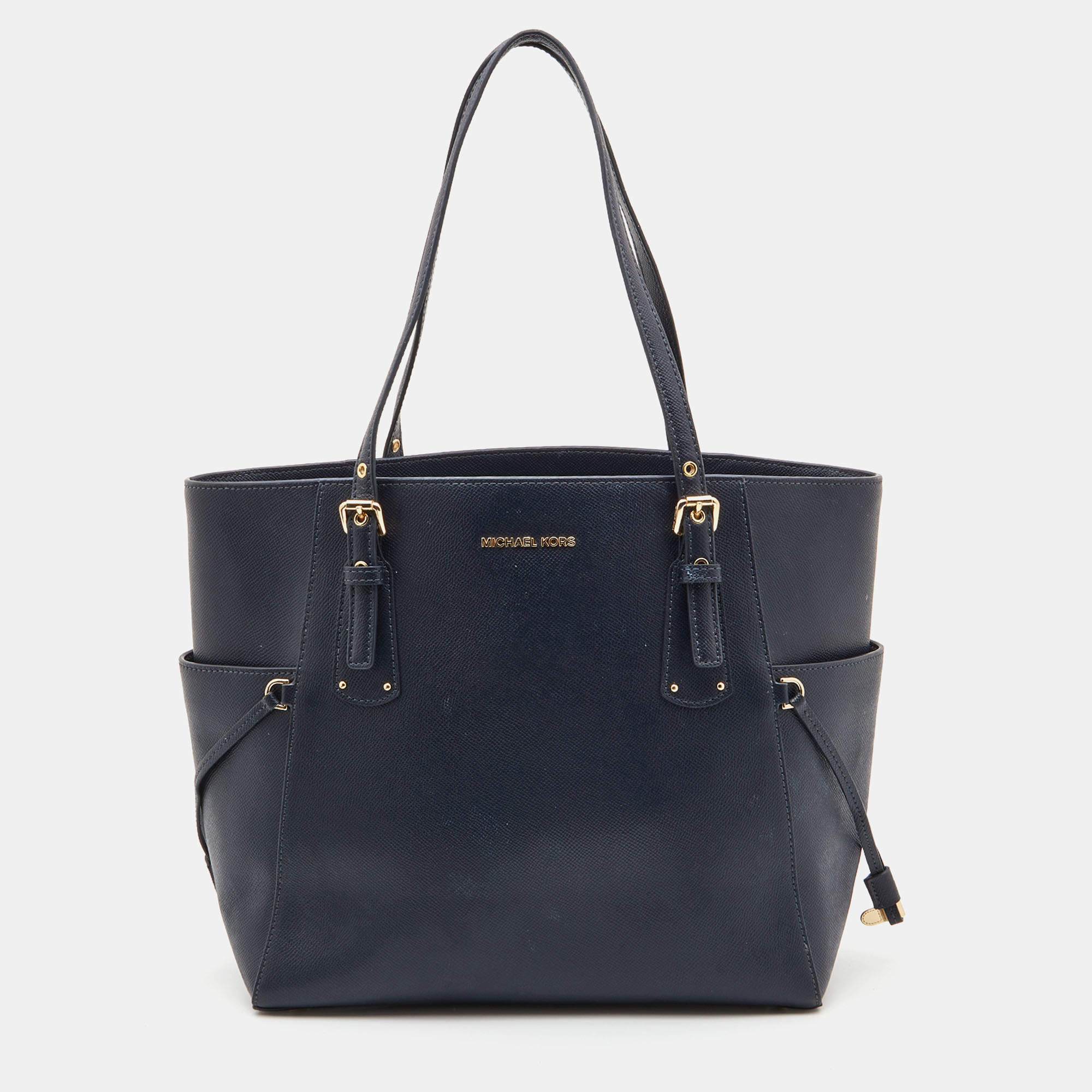 Pre Owned Michael Kors Blue Leather Jet Set Tote