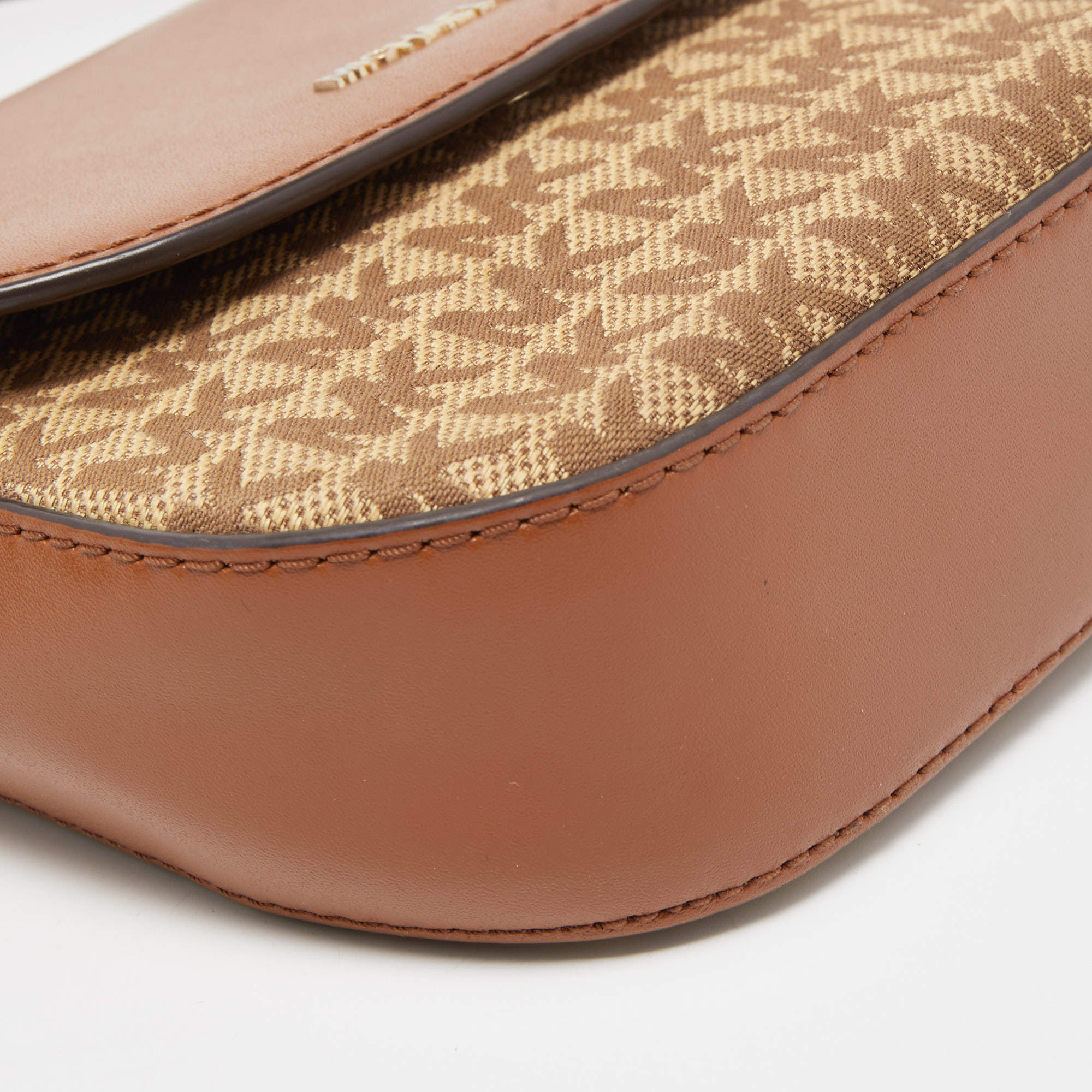 Michael Kors Brown/Beige Signature Canvas and Faux Leather Dome