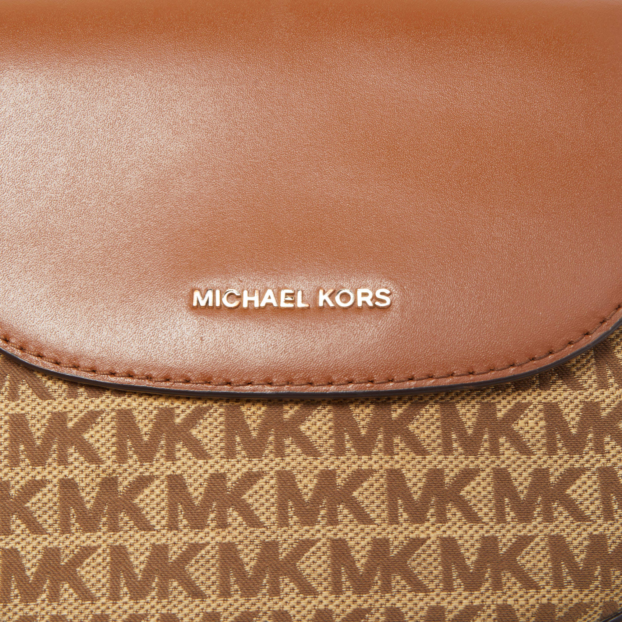 Michael Kors Brown/Beige Signature Canvas and Faux Leather Dome