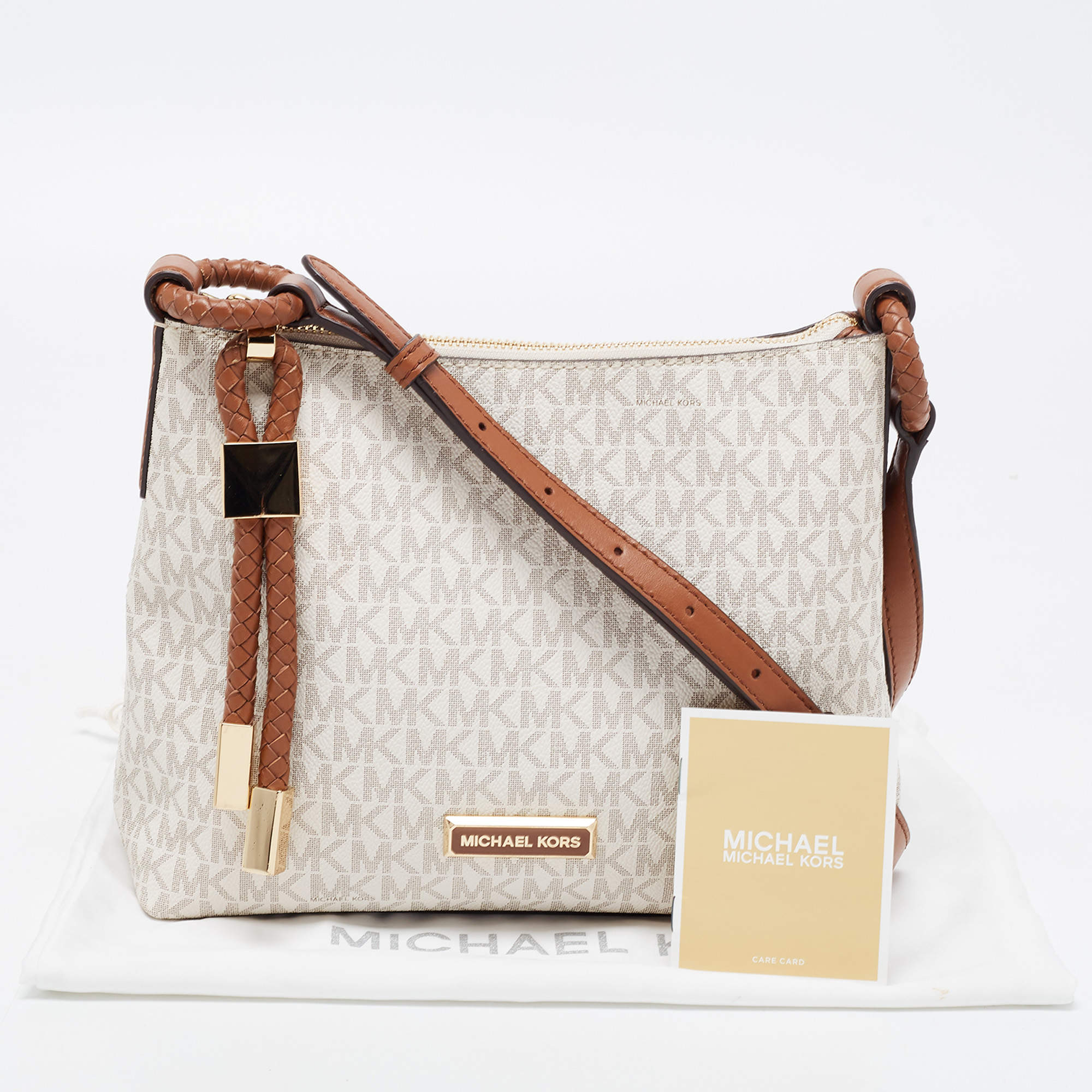 Michael Kors Brown Grey Signature Coated Canvas and Faux Leather