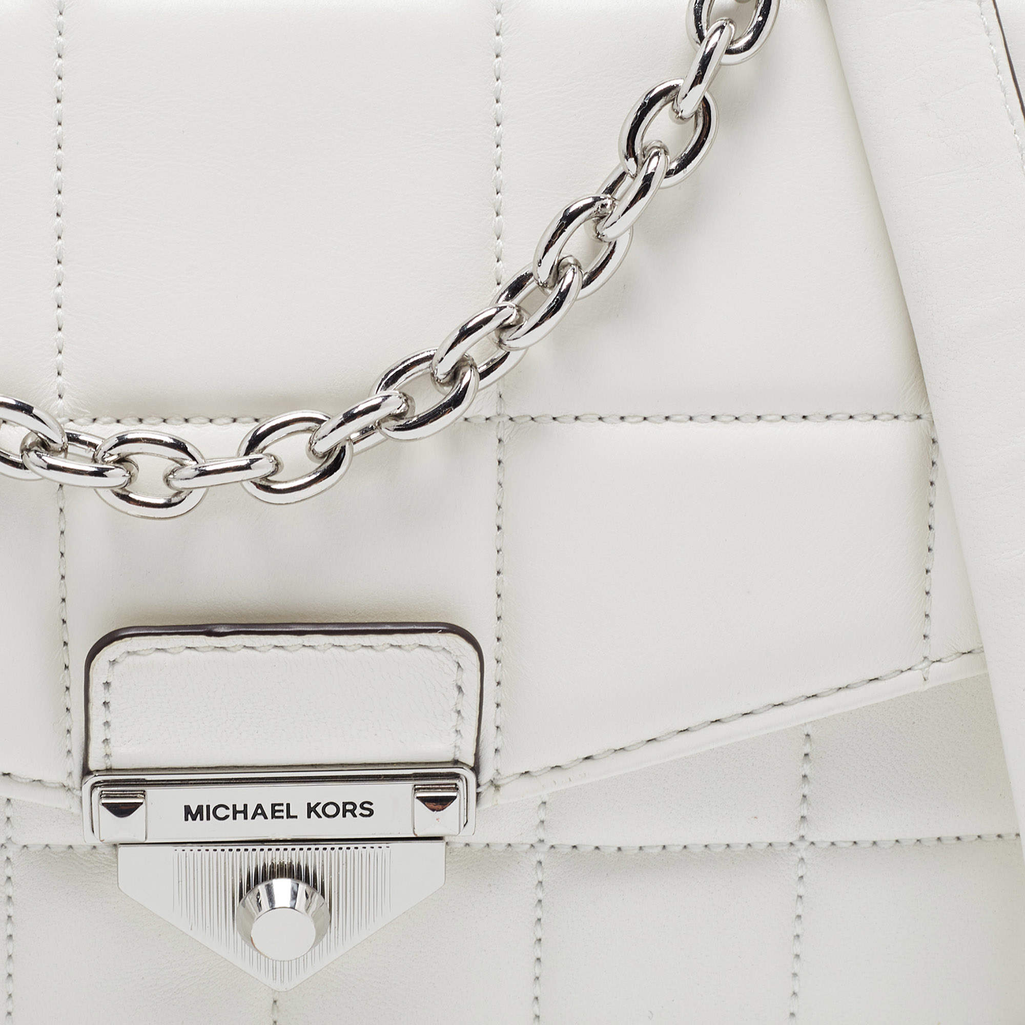 NWT Michael Kors Soho Chain Quilted Leather Optic White/Silver Shoulder Bag