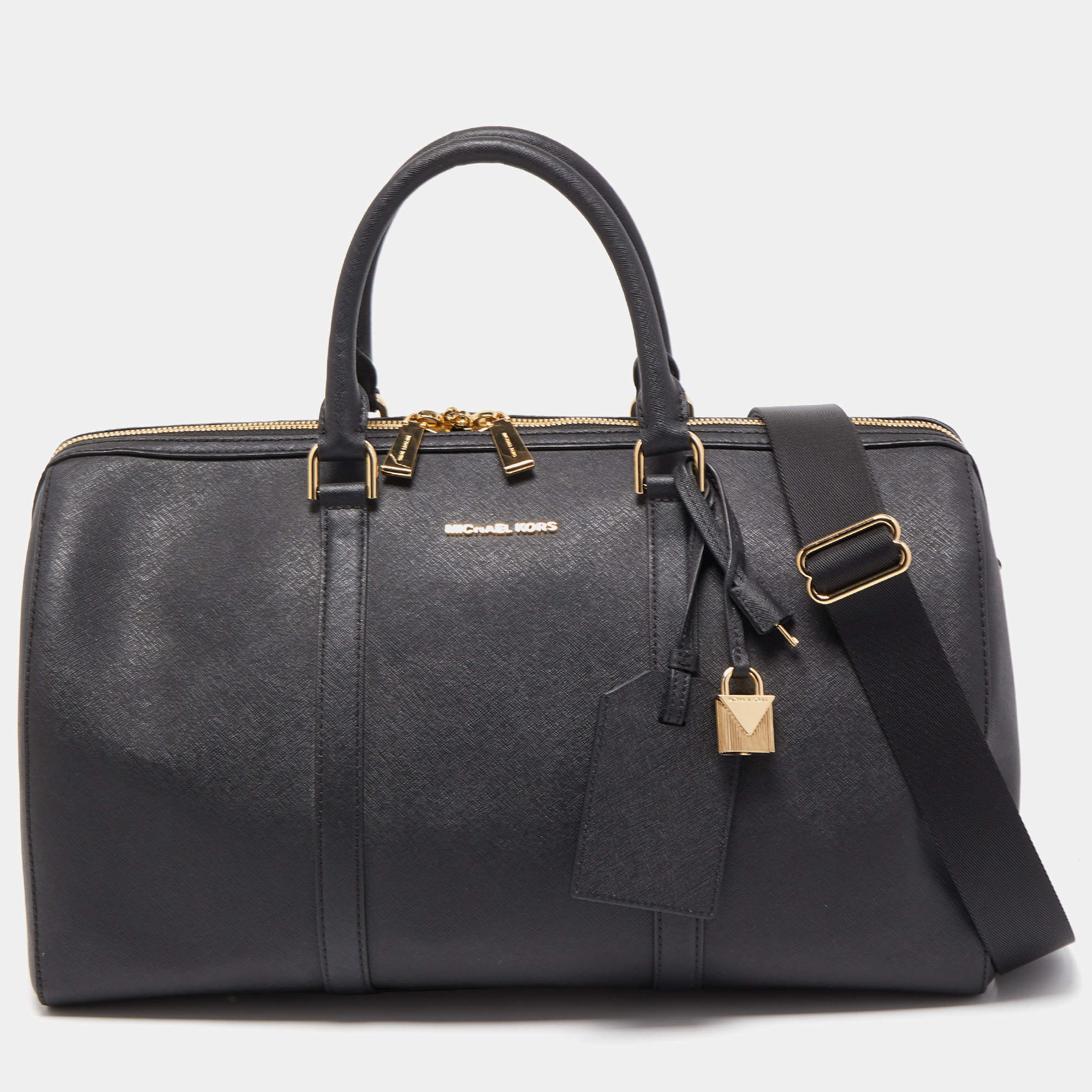 Pre Owned Michael Kors Black Saffiano Leather Large Weekender Bag