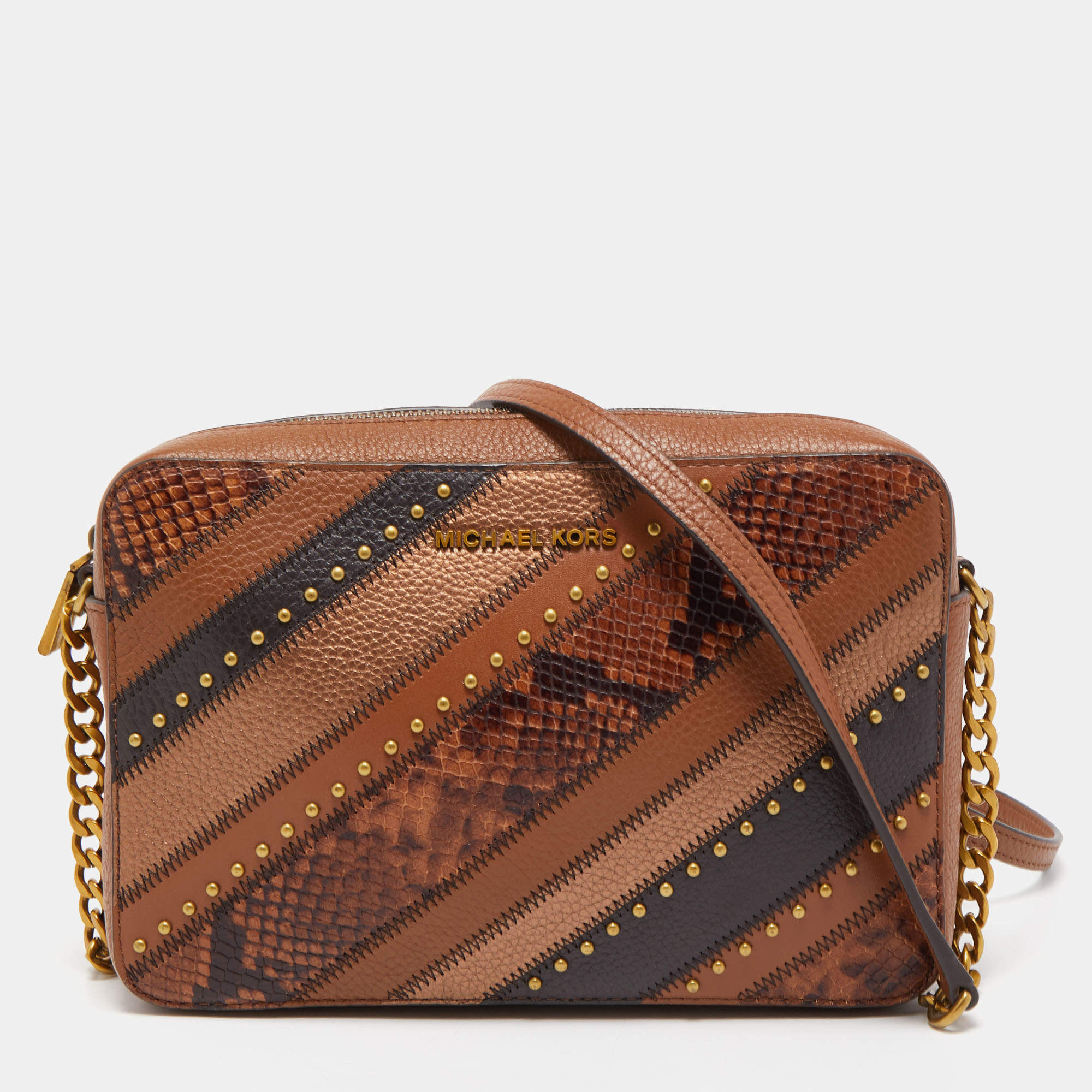 Michael Kors Brown Leather Patchwork Jet Set Crossbody Bag Michael