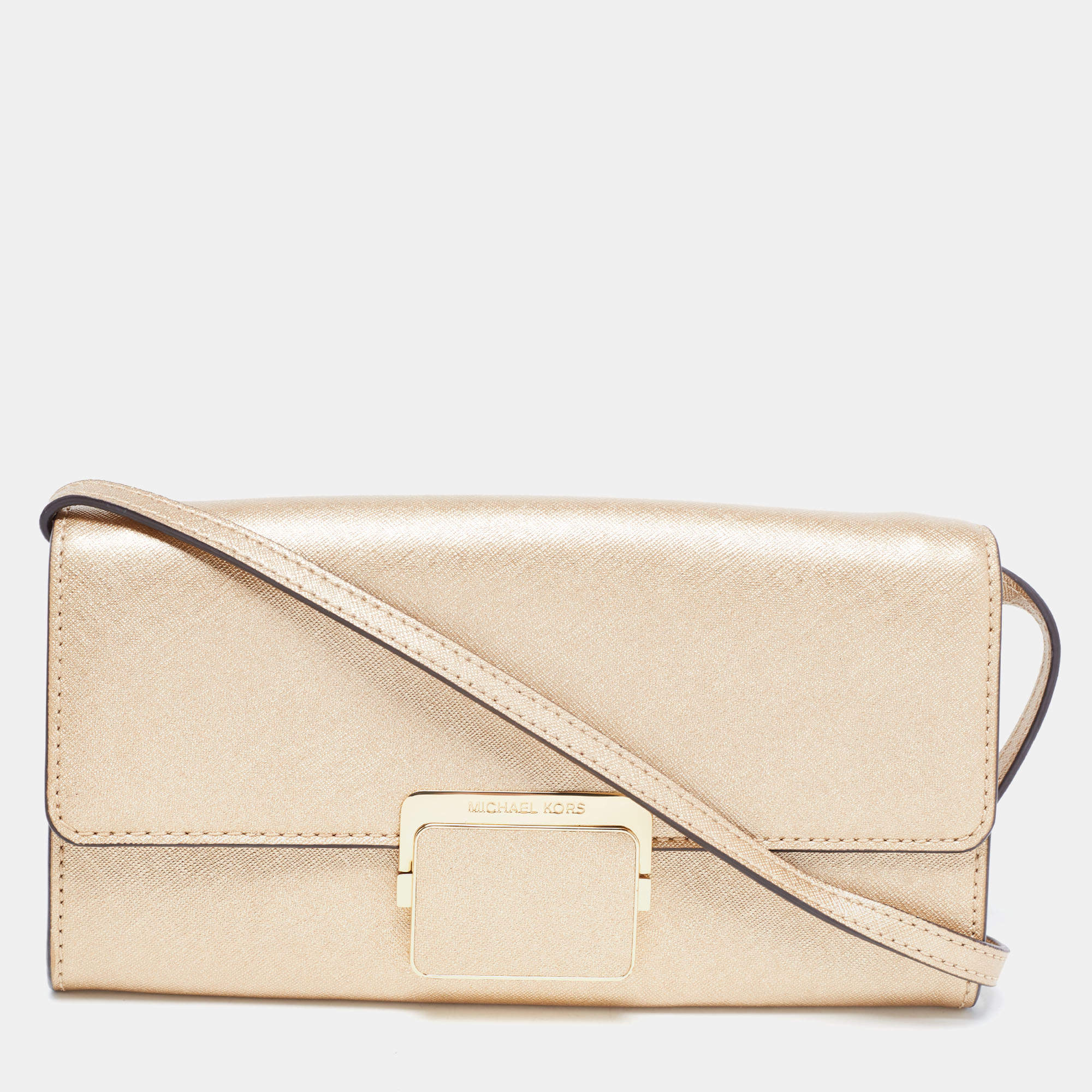 Michael Kors Metallic Gold Saffiano Leather Mini Selma Crossbody Bag  Michael Kors | The Luxury Closet