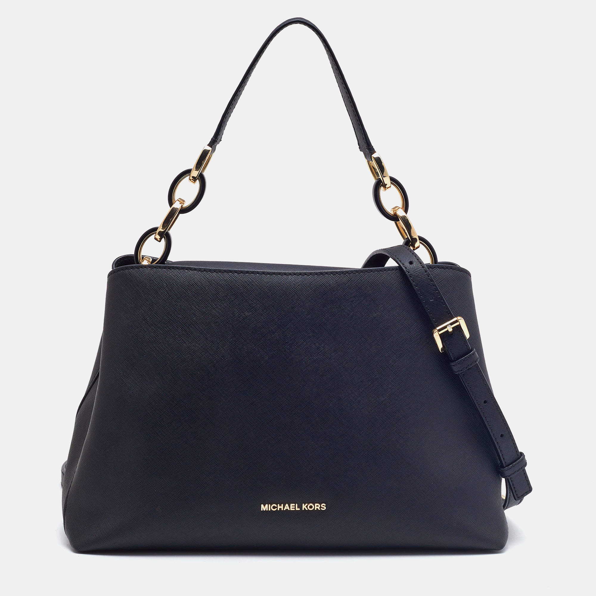 Pre Owned Michael Kors Black Saffiano Leather Portia Top Handle Bag