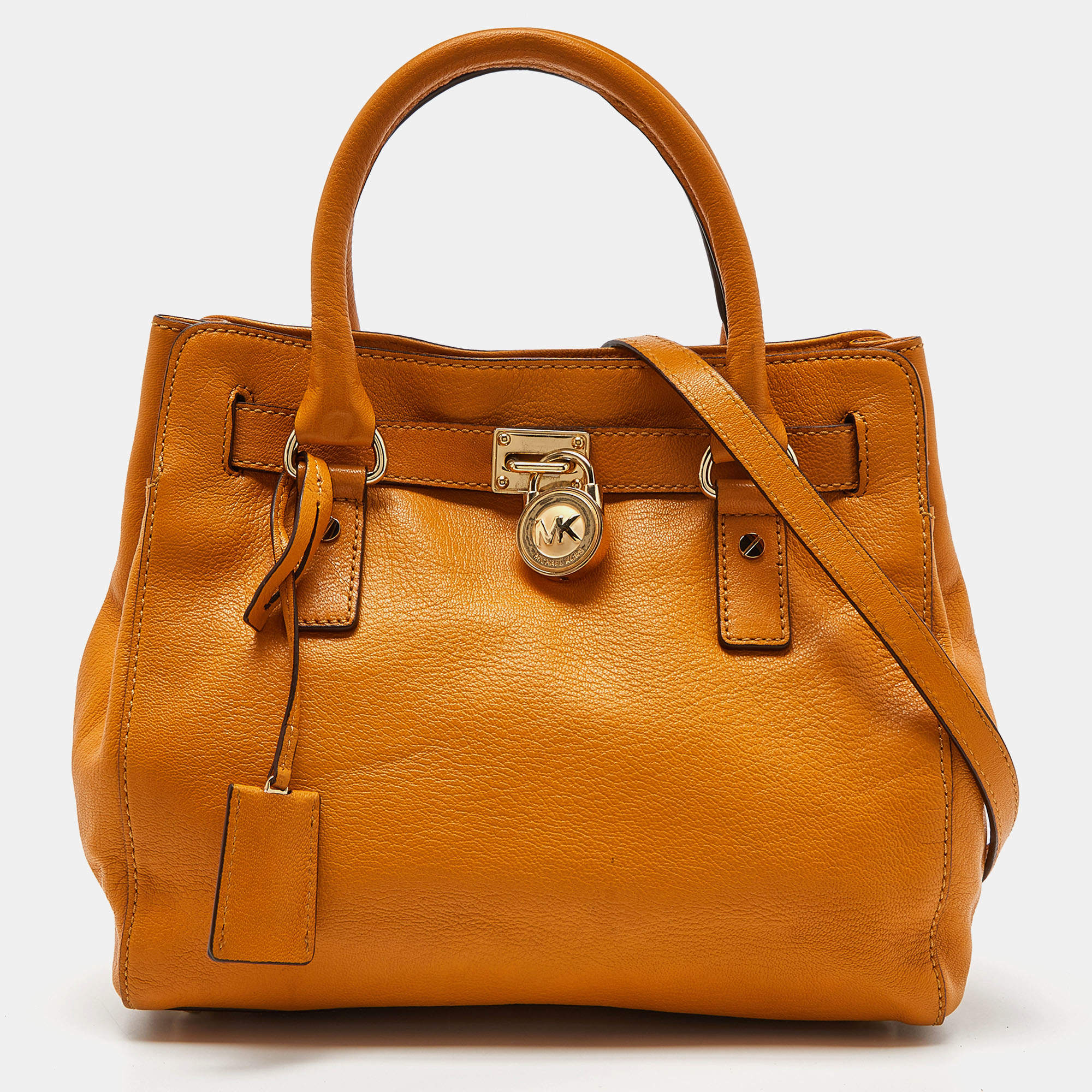 Pre Owned Michael Kors Orange Leather Hamilton North South Tote
