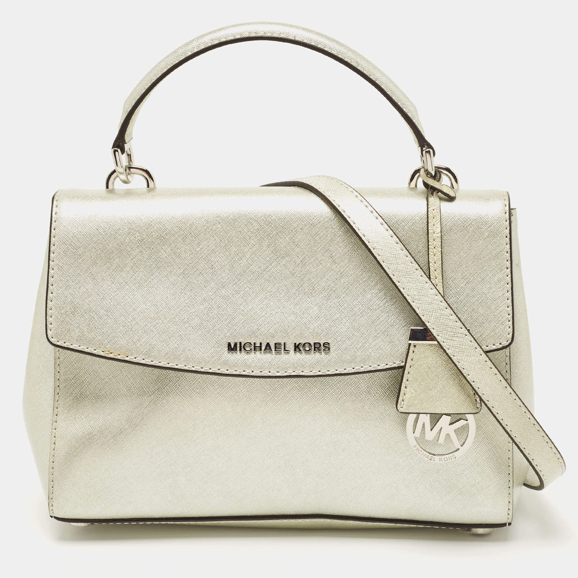 Michael Michael Kors Ava Small Metallic Leather Satchel Bag, Silver