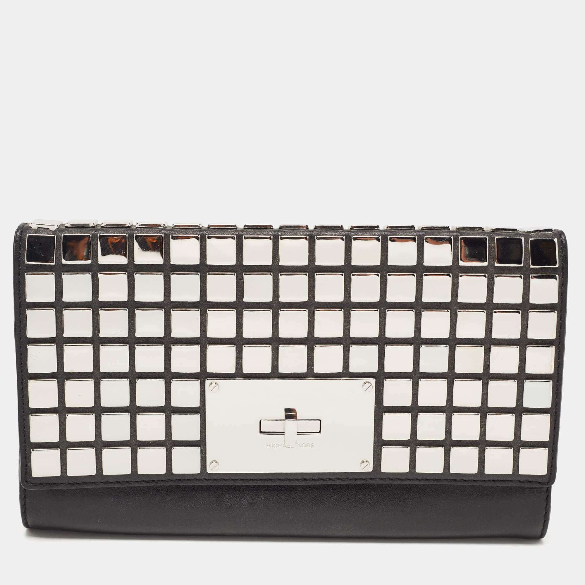 Michael popular Kors Black Checkered Studded Leather Clutch