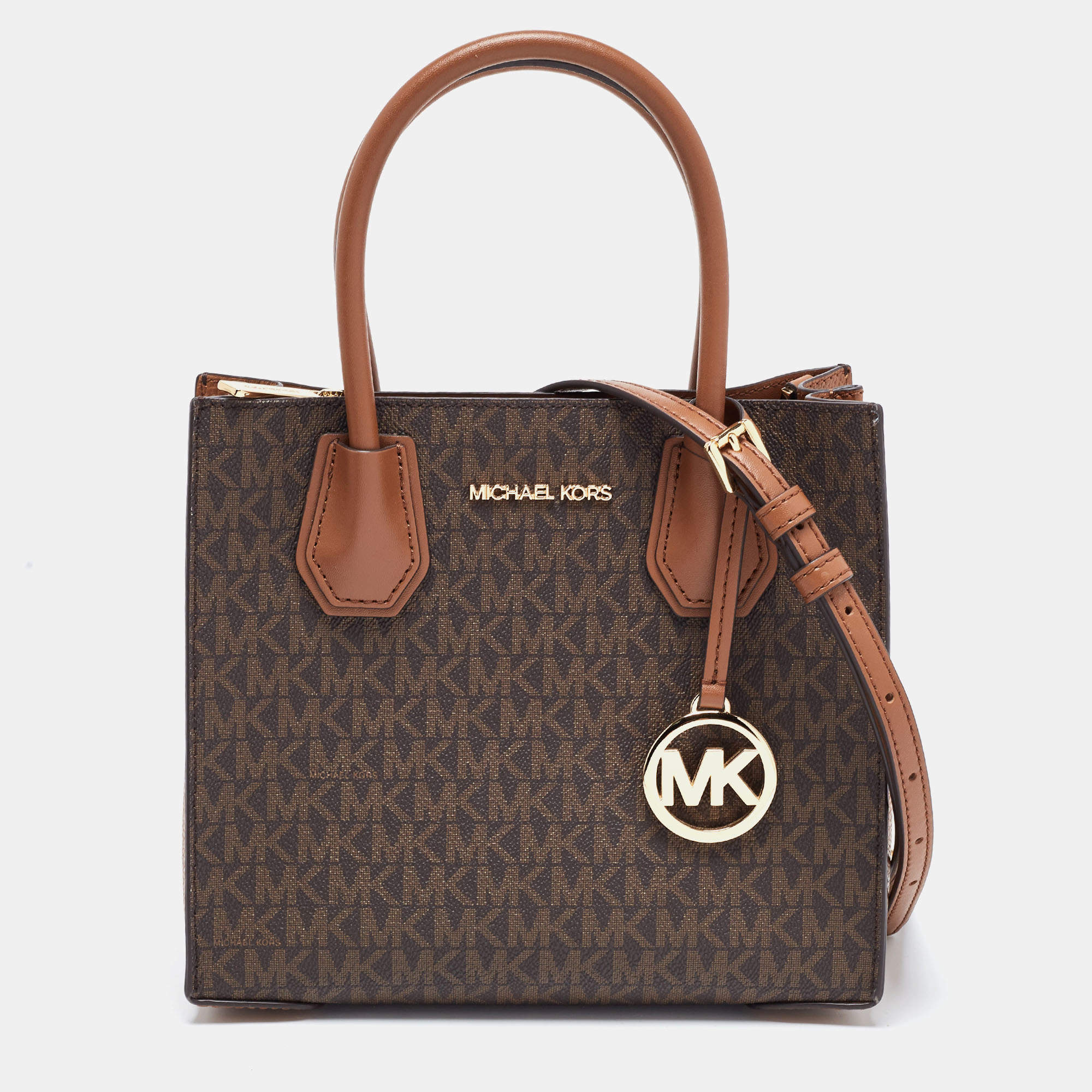 مملوكة مسبقًا Michael Kors Brown Signature Coated Canvas and Leather Mini Mercer Tote