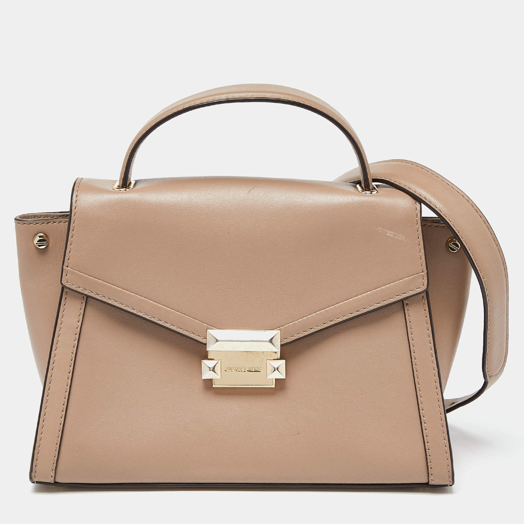 Pre Owned Michael Kors Beige Leather Whitney Top Handle Bag
