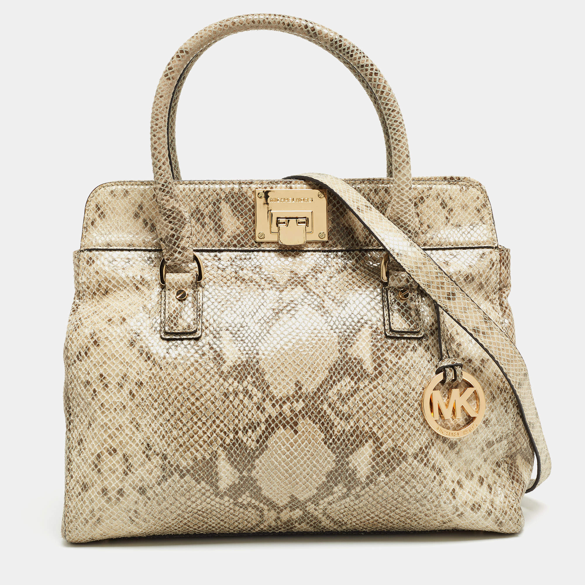 Pre Owned Michael Kors Grey Python Effect Leather Satchel