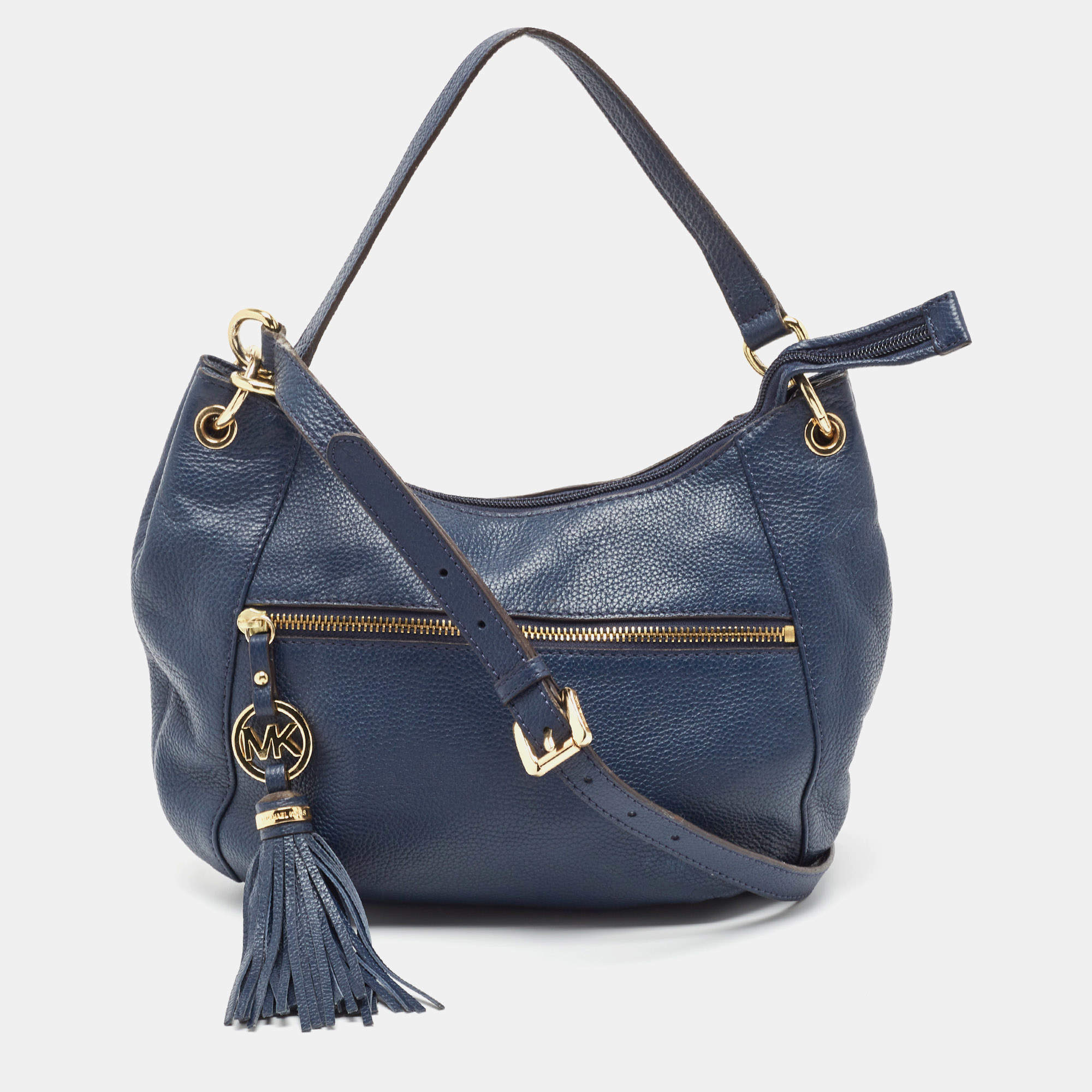 Michael Kors Blue Leather Tassel Crossbody Bag