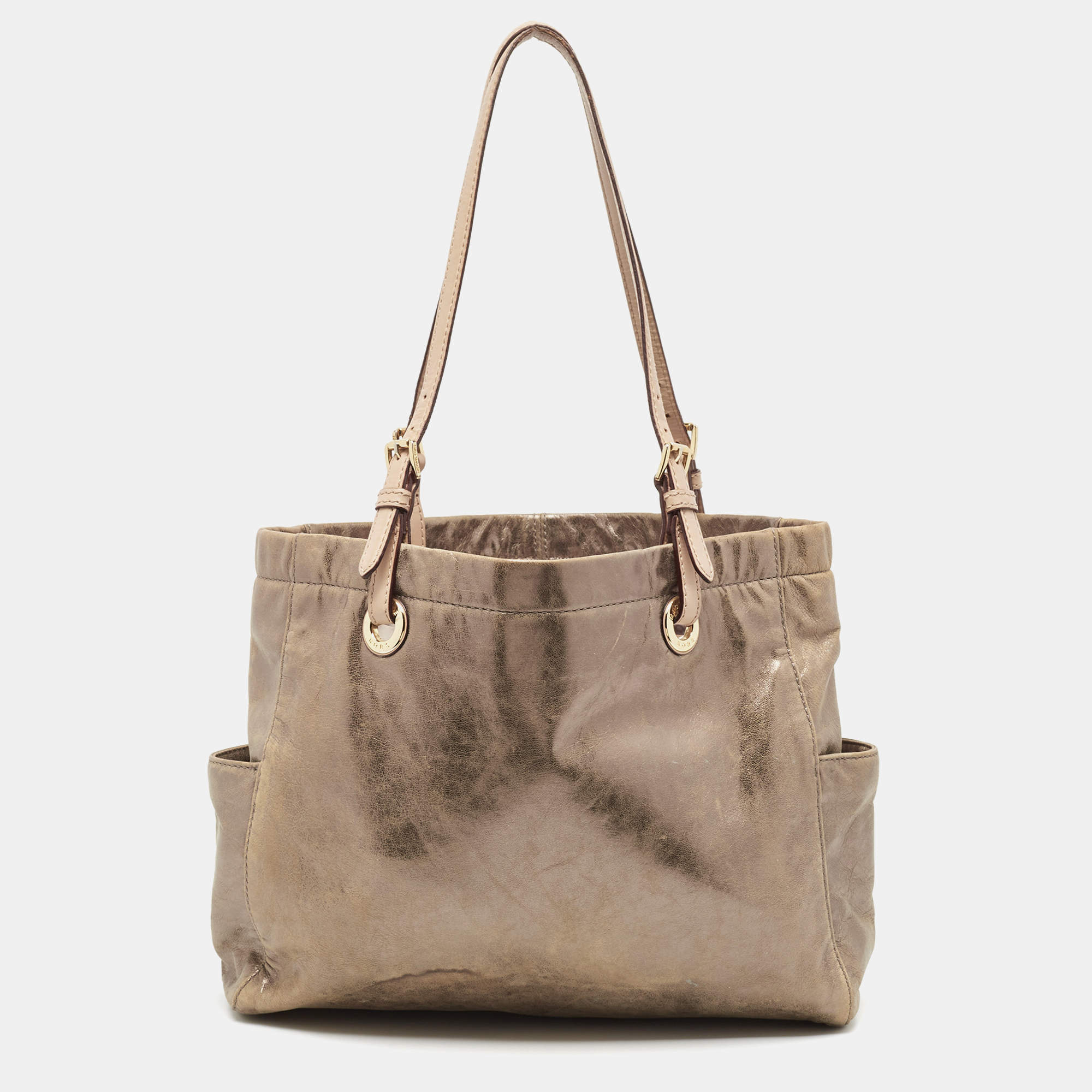 Pre Owned MICHAEL Michael Kors Gold Leather Jet Set East West Tote