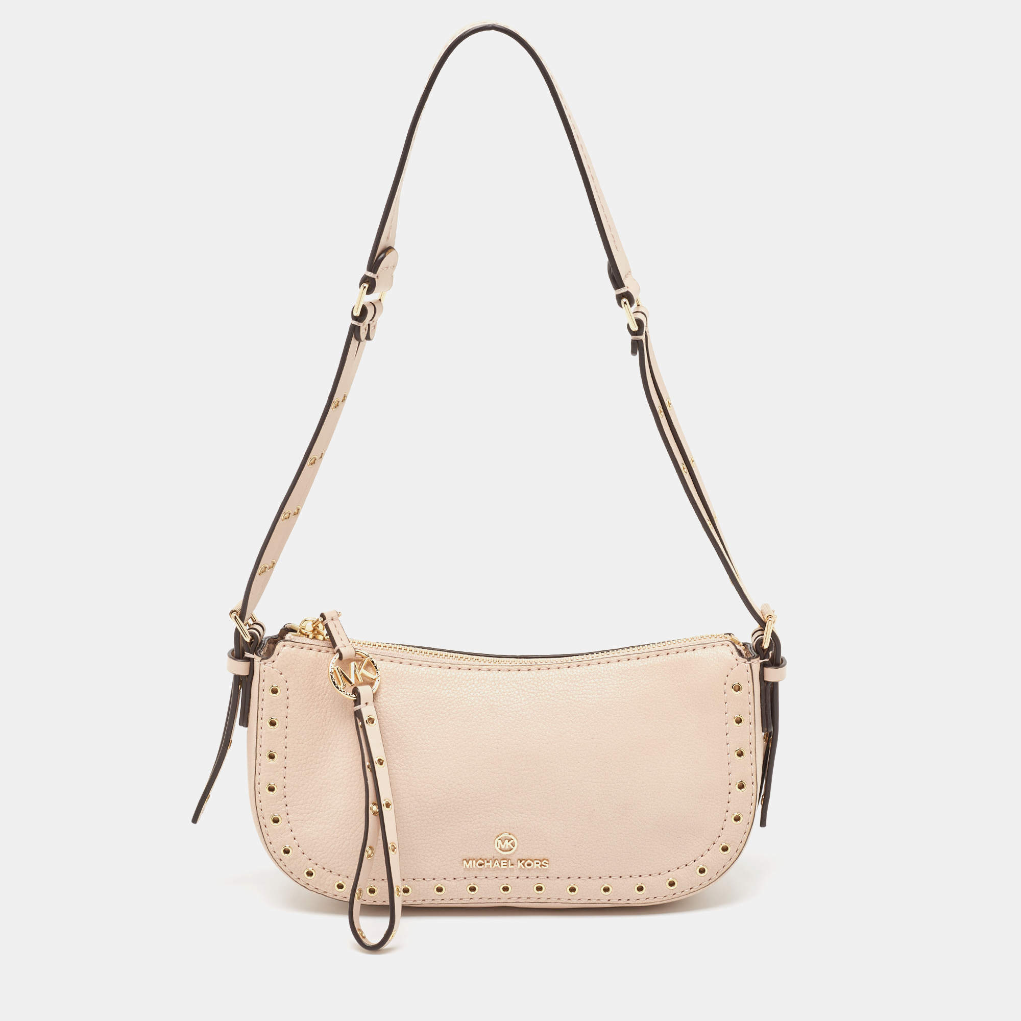 Pre Owned Michael Kors Light Pink Leather Camden Baguette Bag