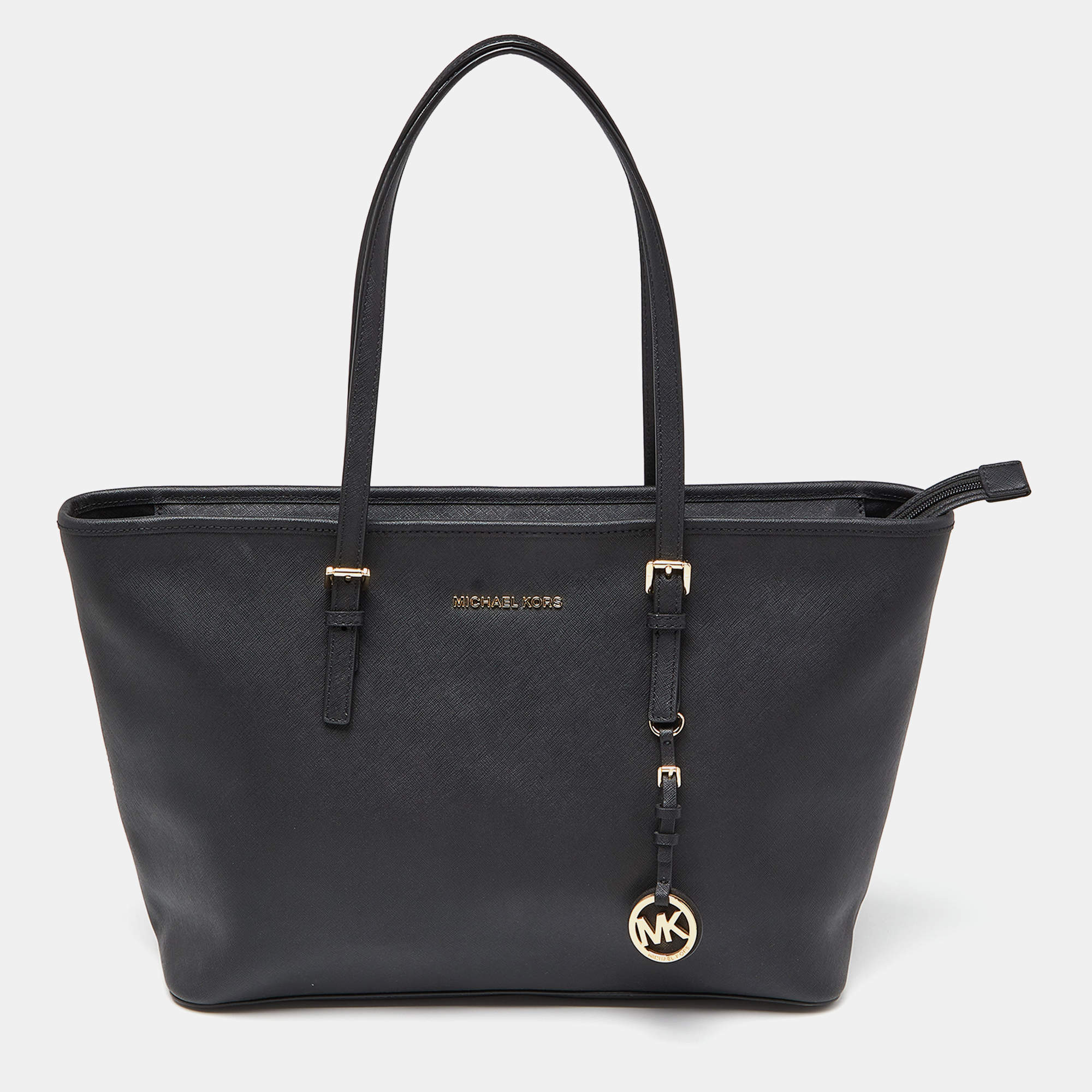 مملوكة مسبقًا Michael Kors Black Leather Jet Set Travel Tote