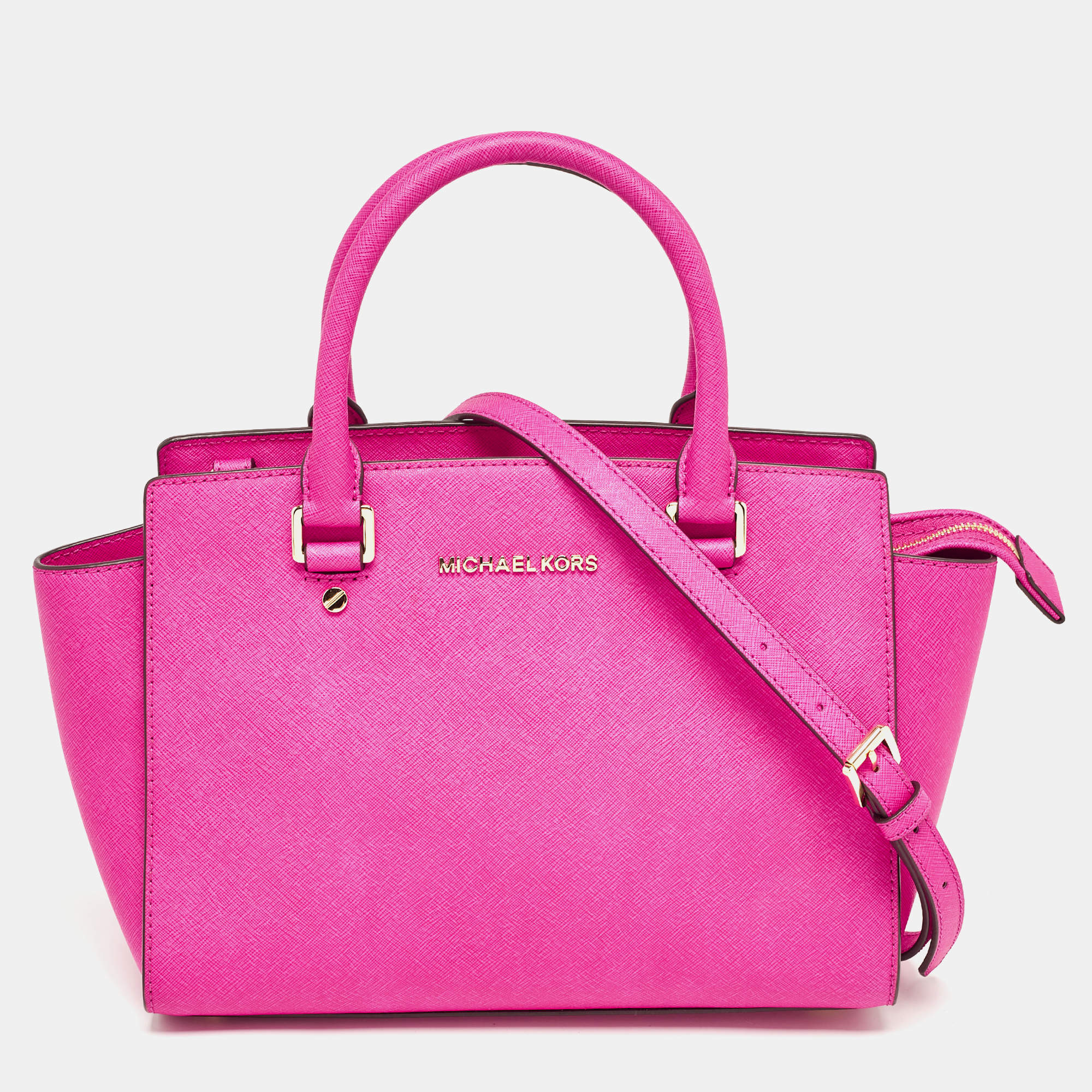 Pre Owned Michael Kors Magenta Saffiano Leather Medium Selma Tote