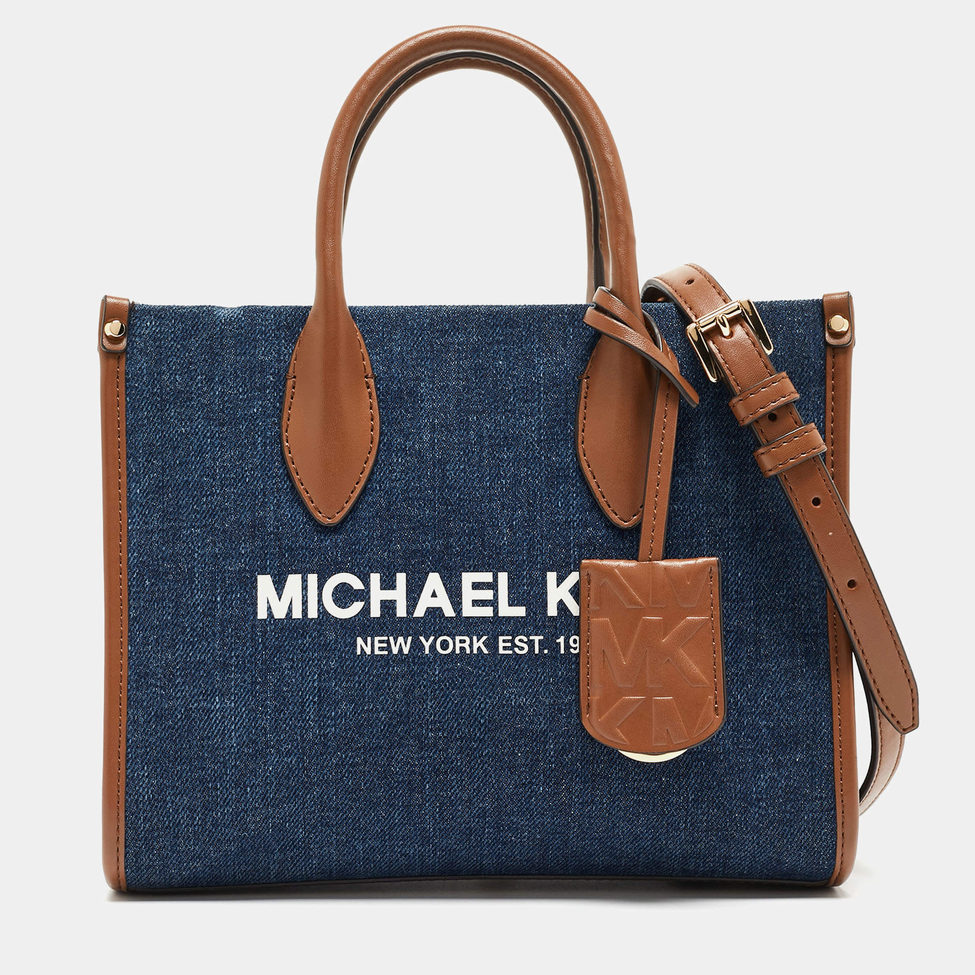 Pre Owned Michael Kors Blue/Brown Denim and Leather Small Mirella Tote