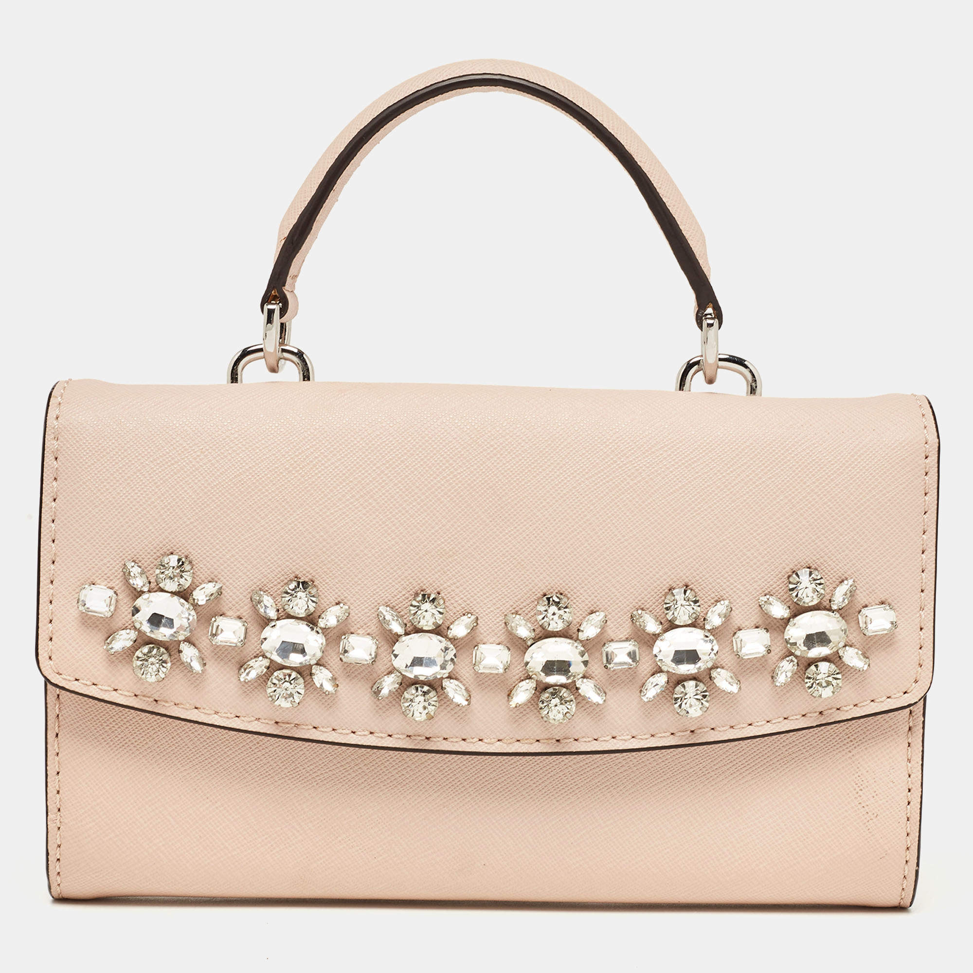 Pre Owned Michael Kors Old Rose Leather Jewel Ava Phone Clutch