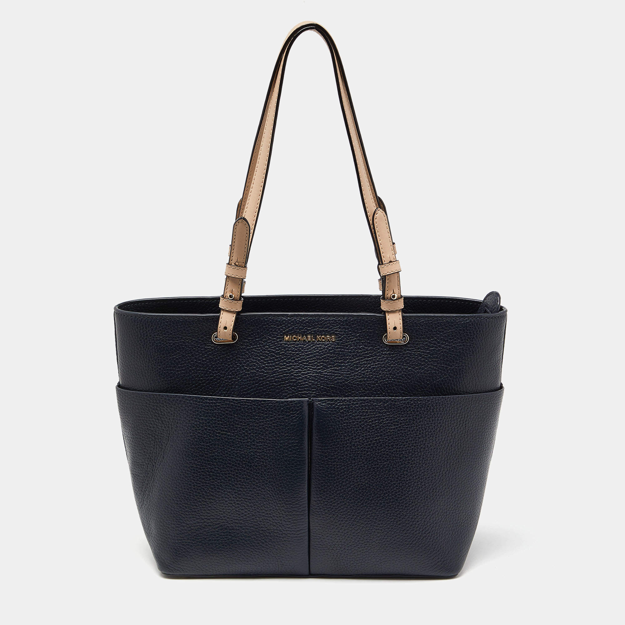 Pre Owned Michael Kors Dark Blue/Beige Leather Bedford Tote