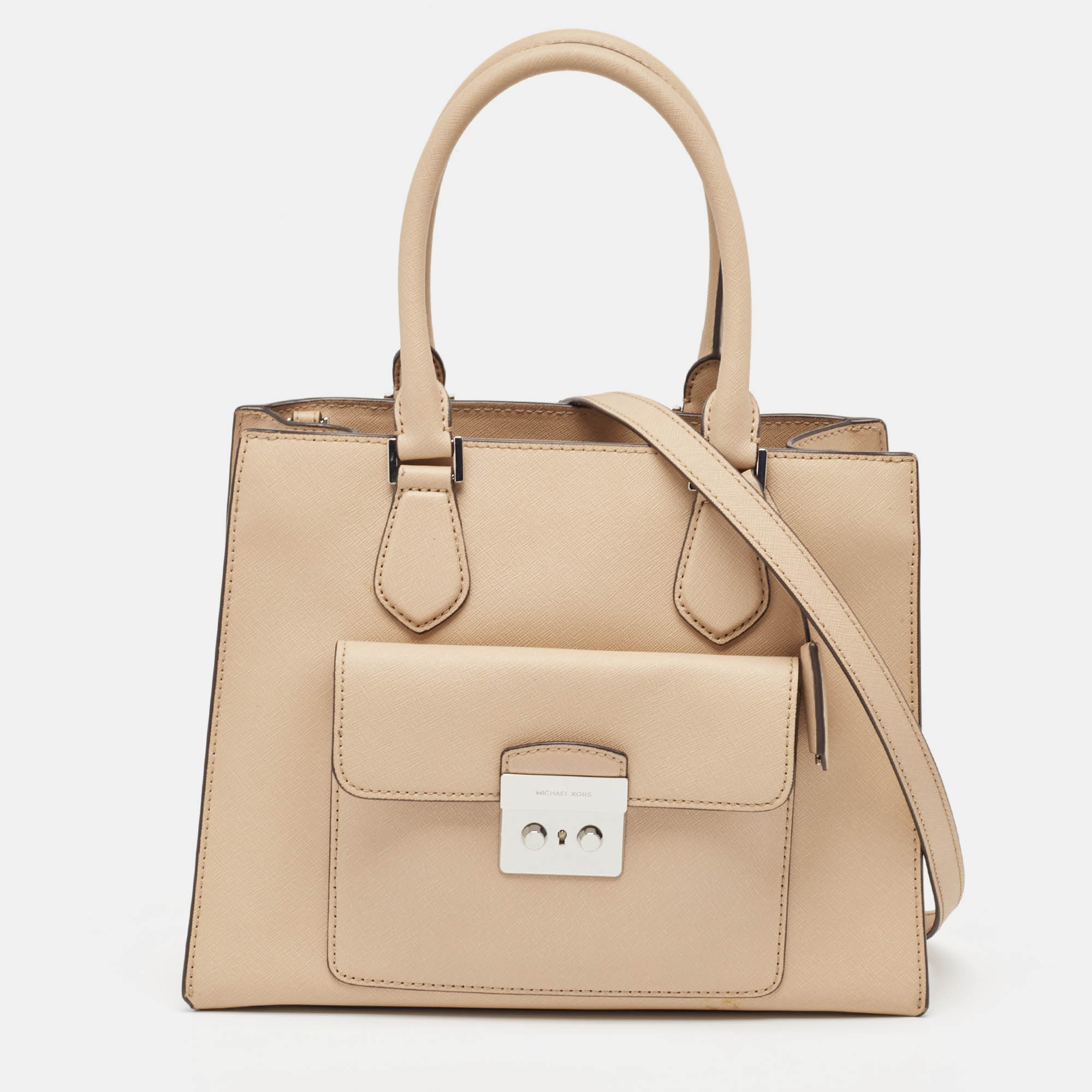 Pre Owned Michael Kors Beige Leather Bridgette Tote