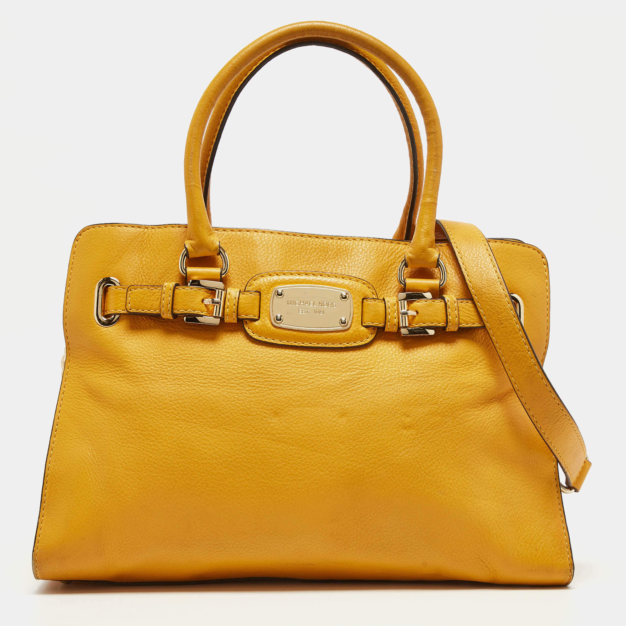 Pre Owned Michael Kors Mustard Leather East/West Hamilton Tote