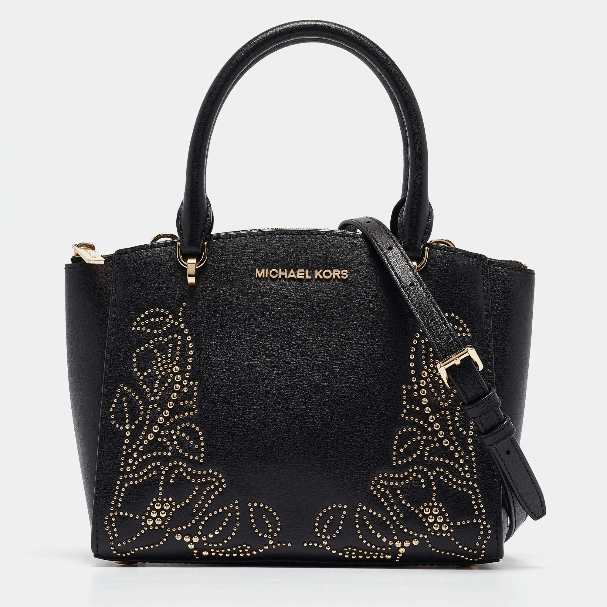 Pre Owned حقيبة مايكل كورس يد علوية مرصعة اليز صغيرة جلد سوداء