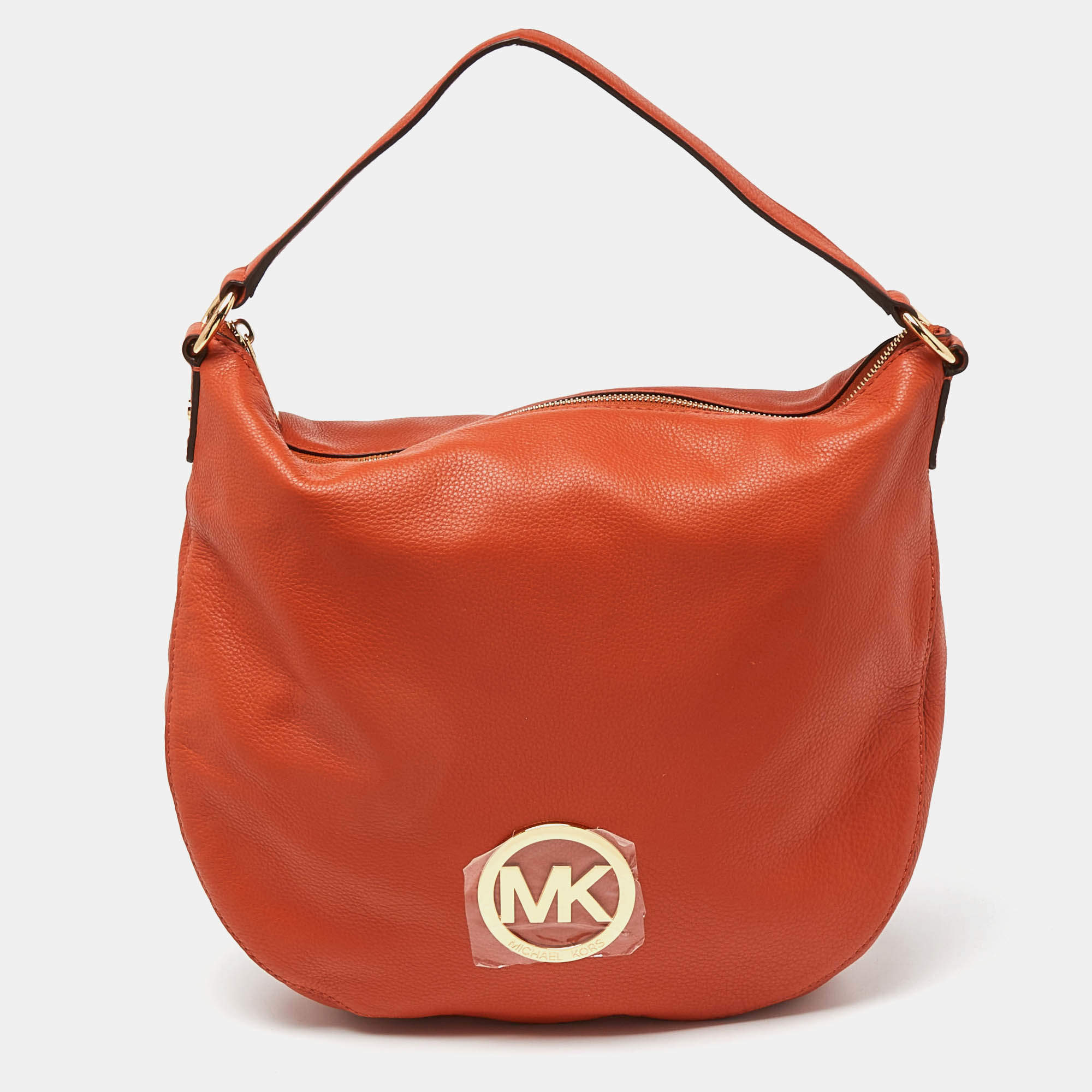 Michael Kors Orange Leather Logo Zip Hobo