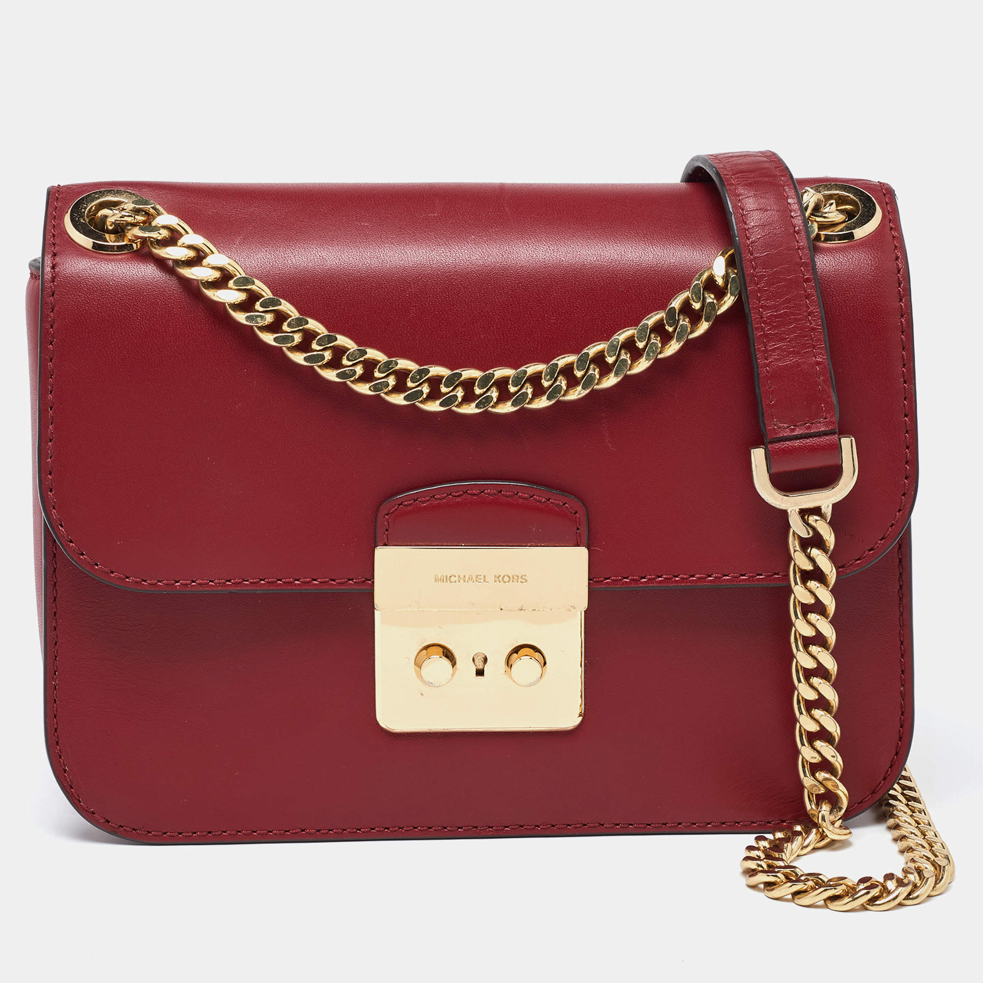 Michael Kors Red Leather Sloan Shoulder Bag