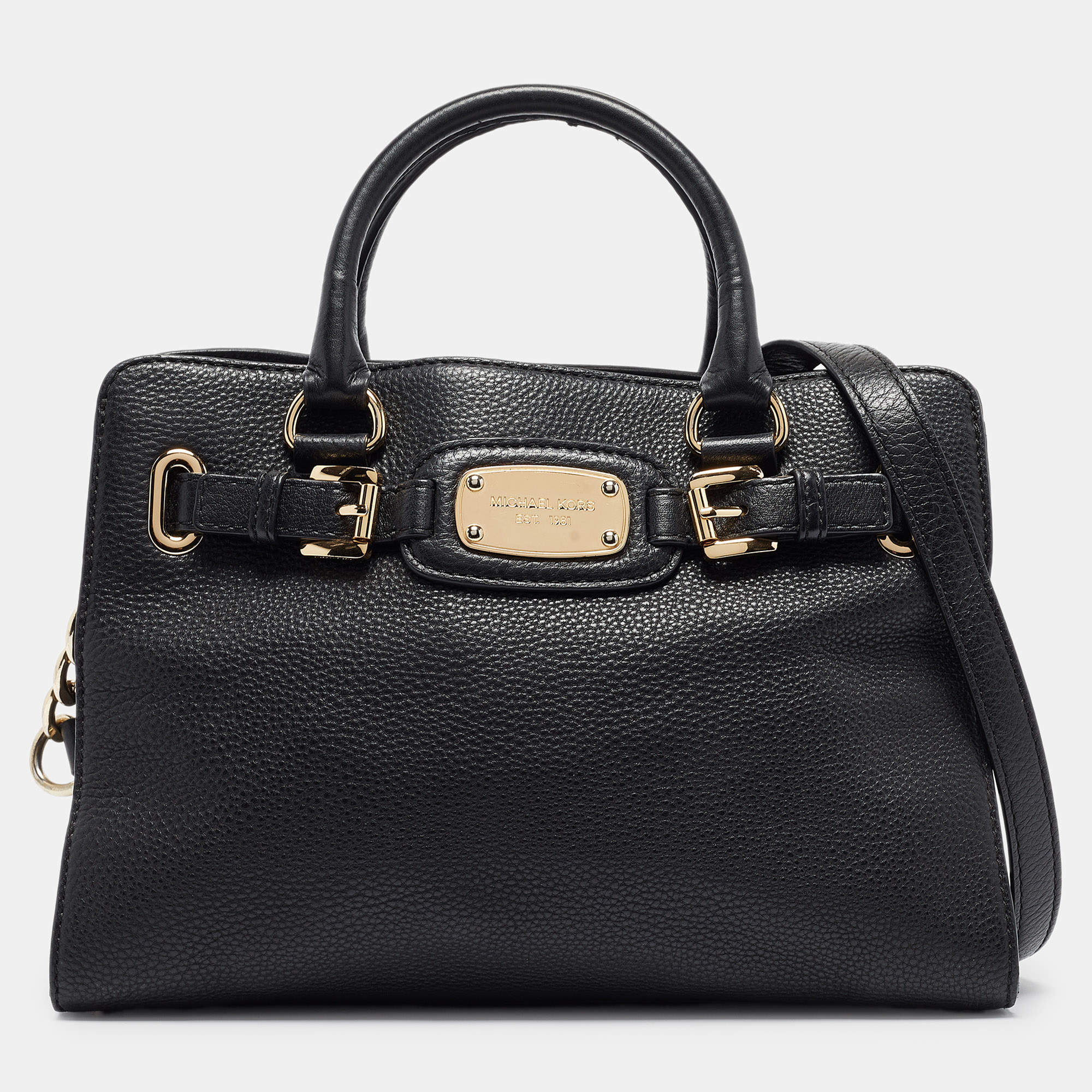 Pre Owned Michael Kors Black Leather East/West Hamilton Tote