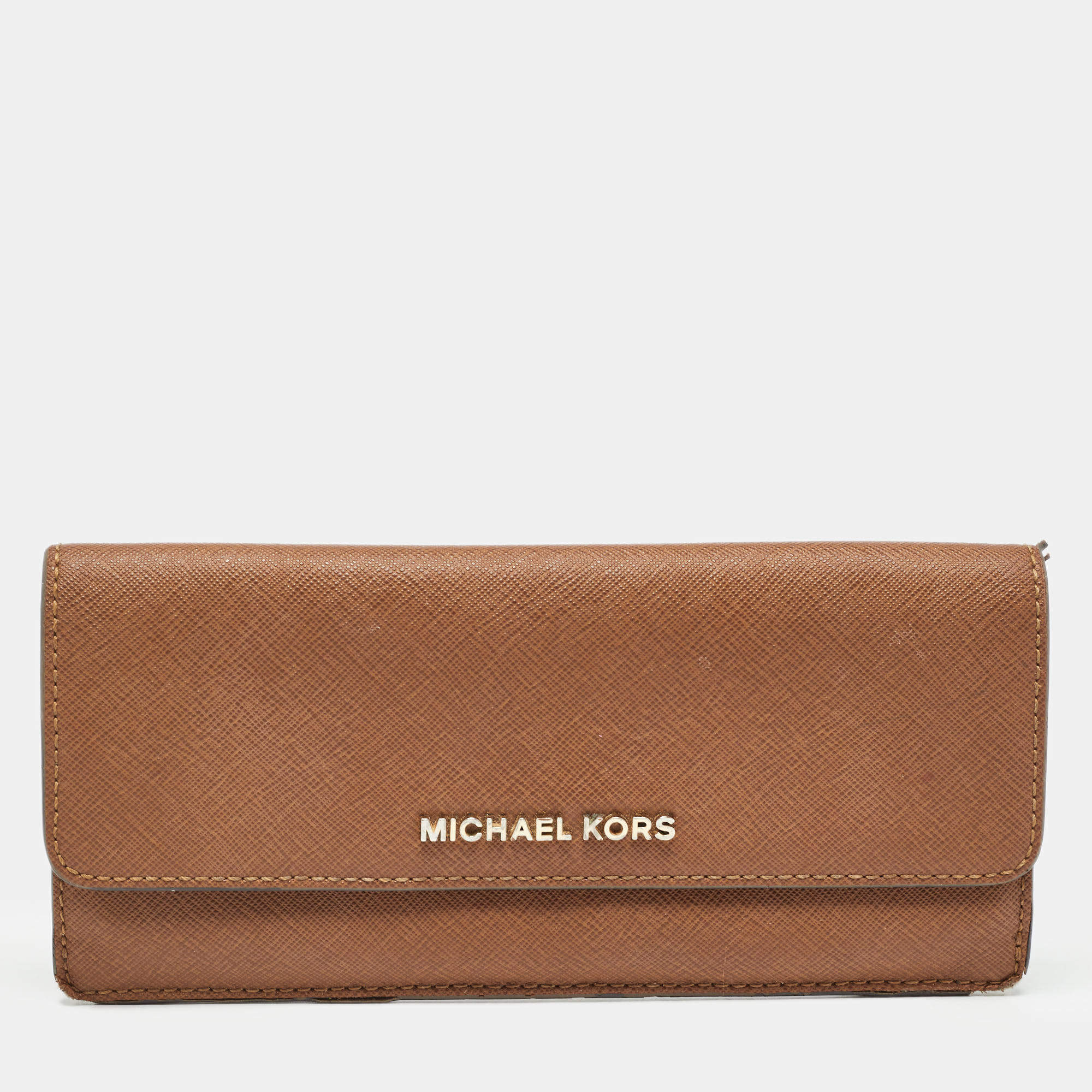 Pre Owned Michael Kors Brown Leather Continental Wallet