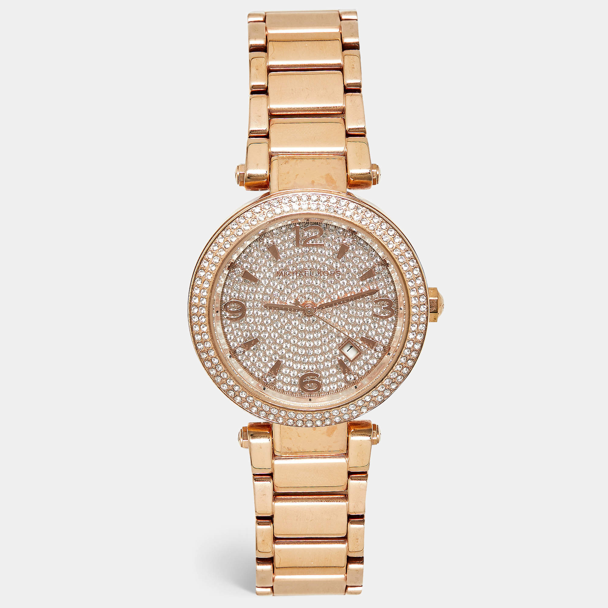 Pre Owned Michael Kors Pave Rose Gold Plated Stainless Steel Parker MK6511 Women's Wristwatch 38 mm 