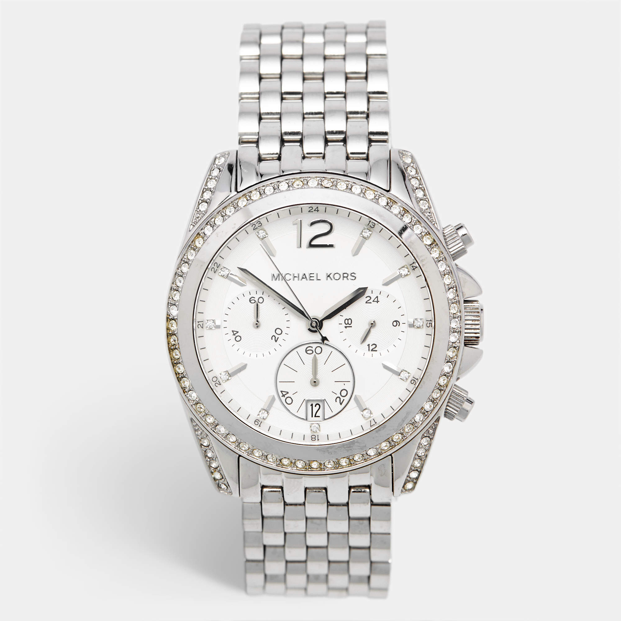 مملوكة مسبقًا Michael Kors Pressley MK5834 Silver Dial Stainless Steel Women's Wristwatch 39 mm