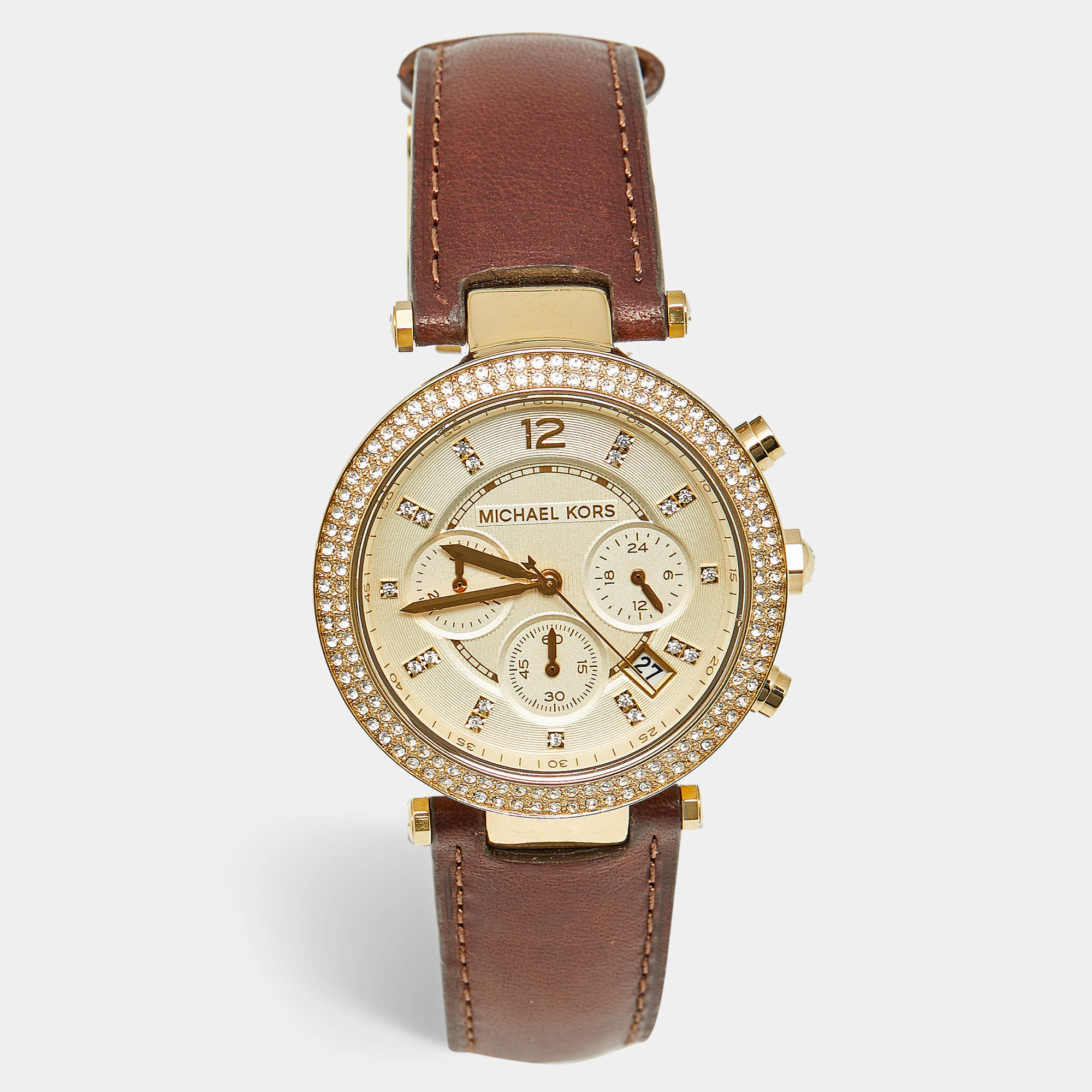 Pre Owned Michael Kors Parker MK2249 Yellow Dial Gold Tone Stainless Steel Women's Wristwatch 39 MM