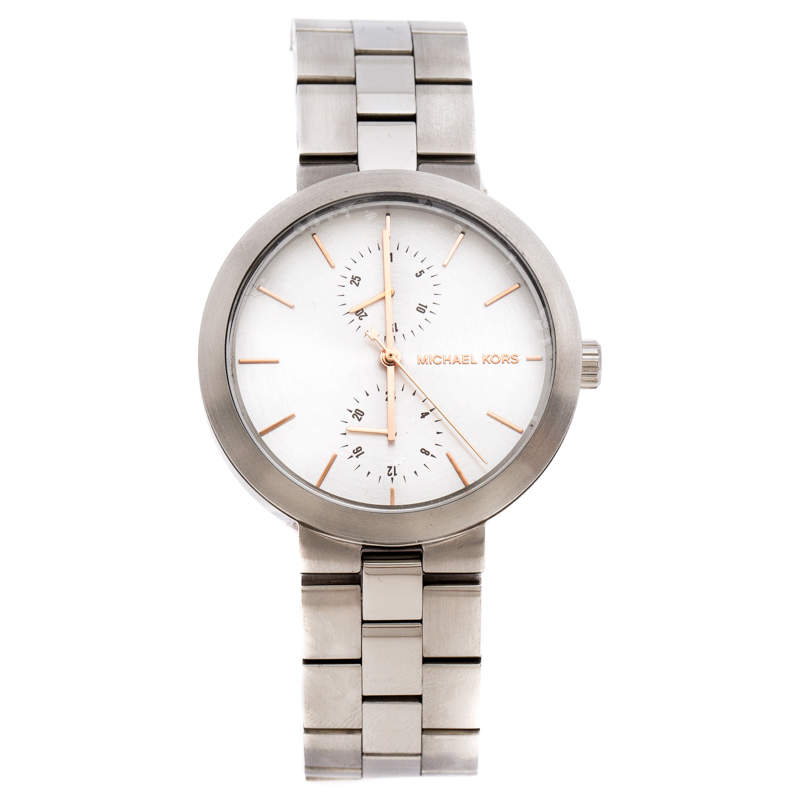 Pre Owned Michael Kors Silver Stainless Steel Garner MK6407 Women's Wristwatch 38 mm